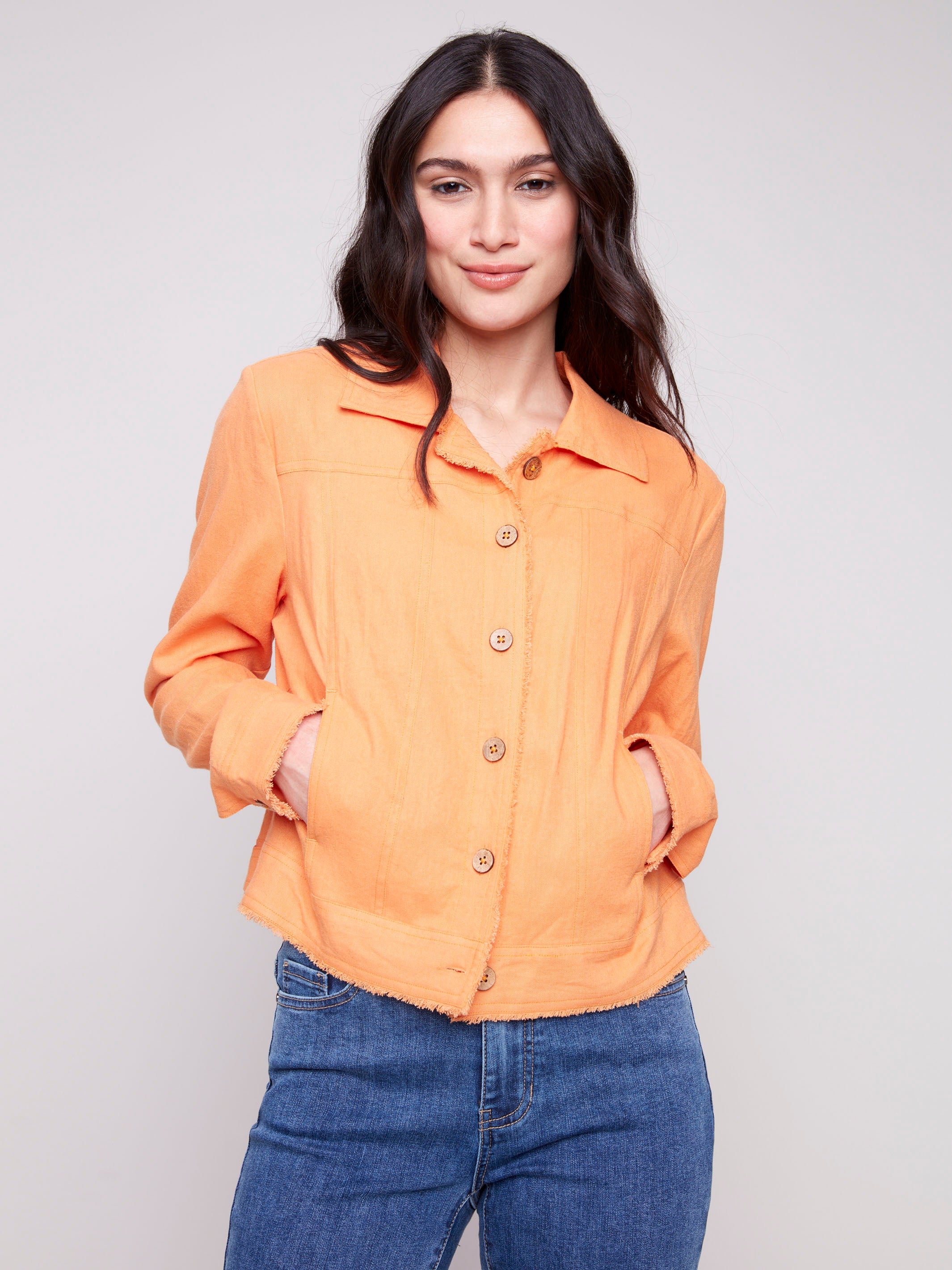 Linen Blend Jacket - Papaya