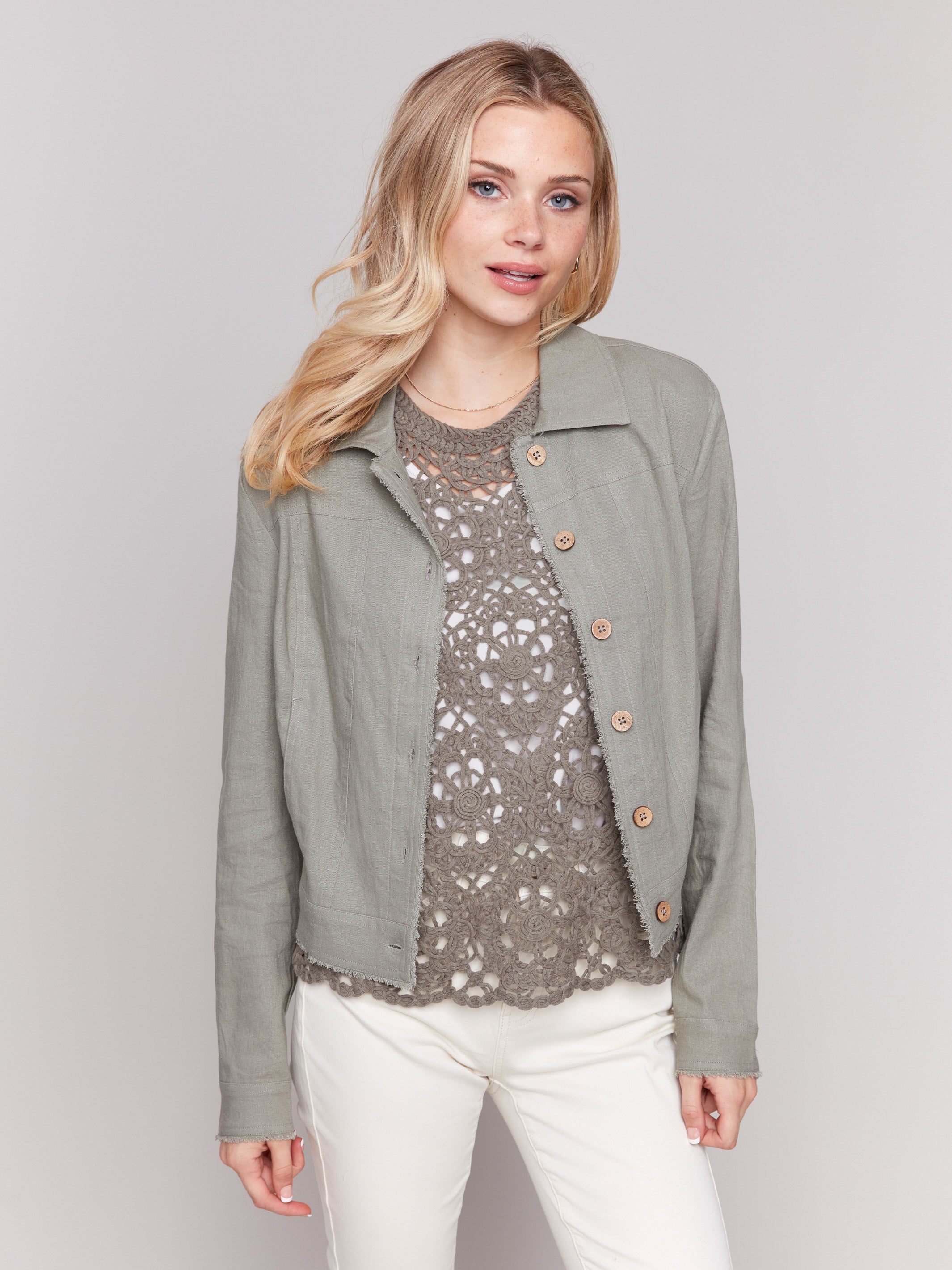 Linen Blend Jacket - Celadon