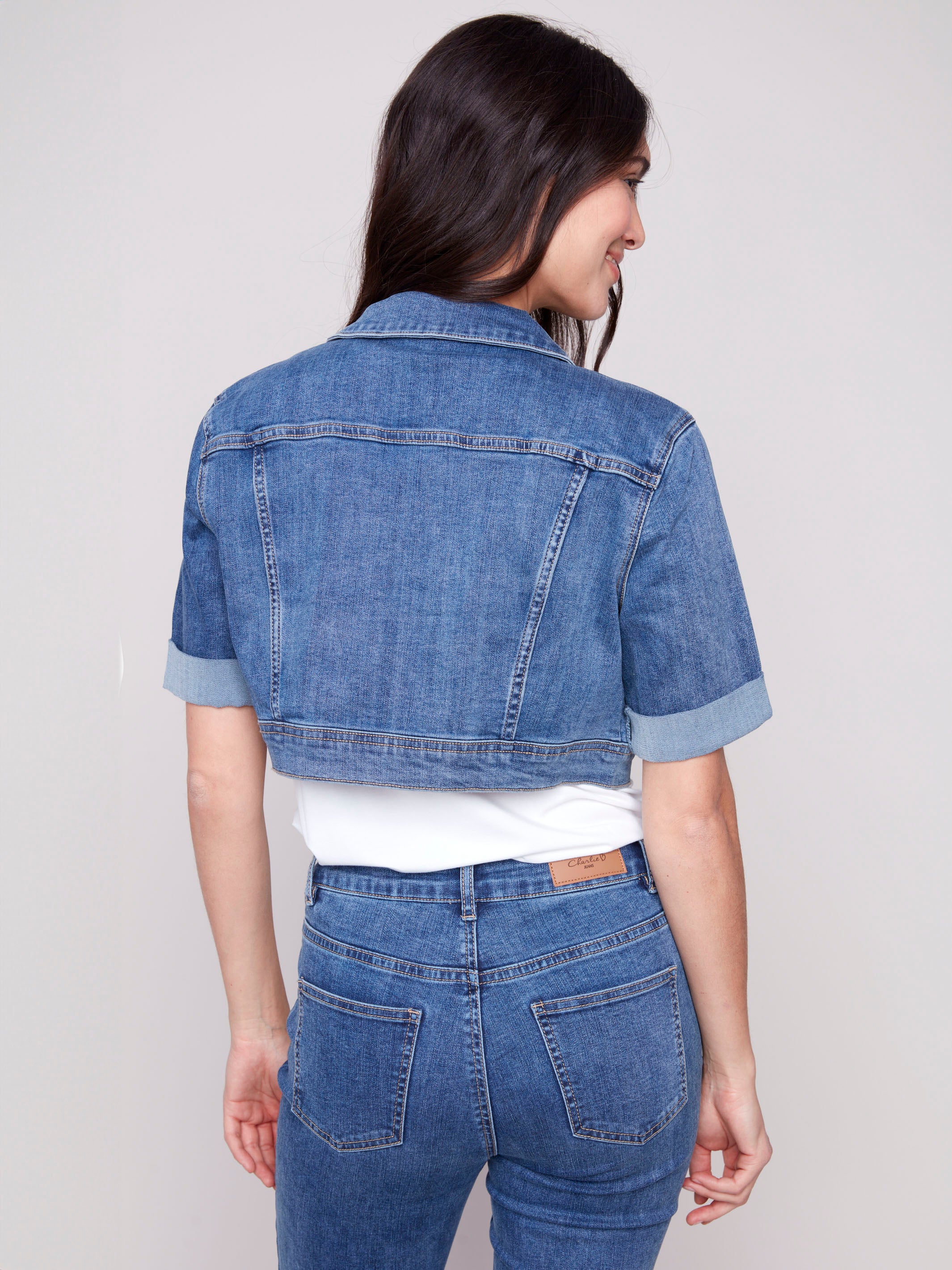 Cropped Denim Jacket - Medium Blue