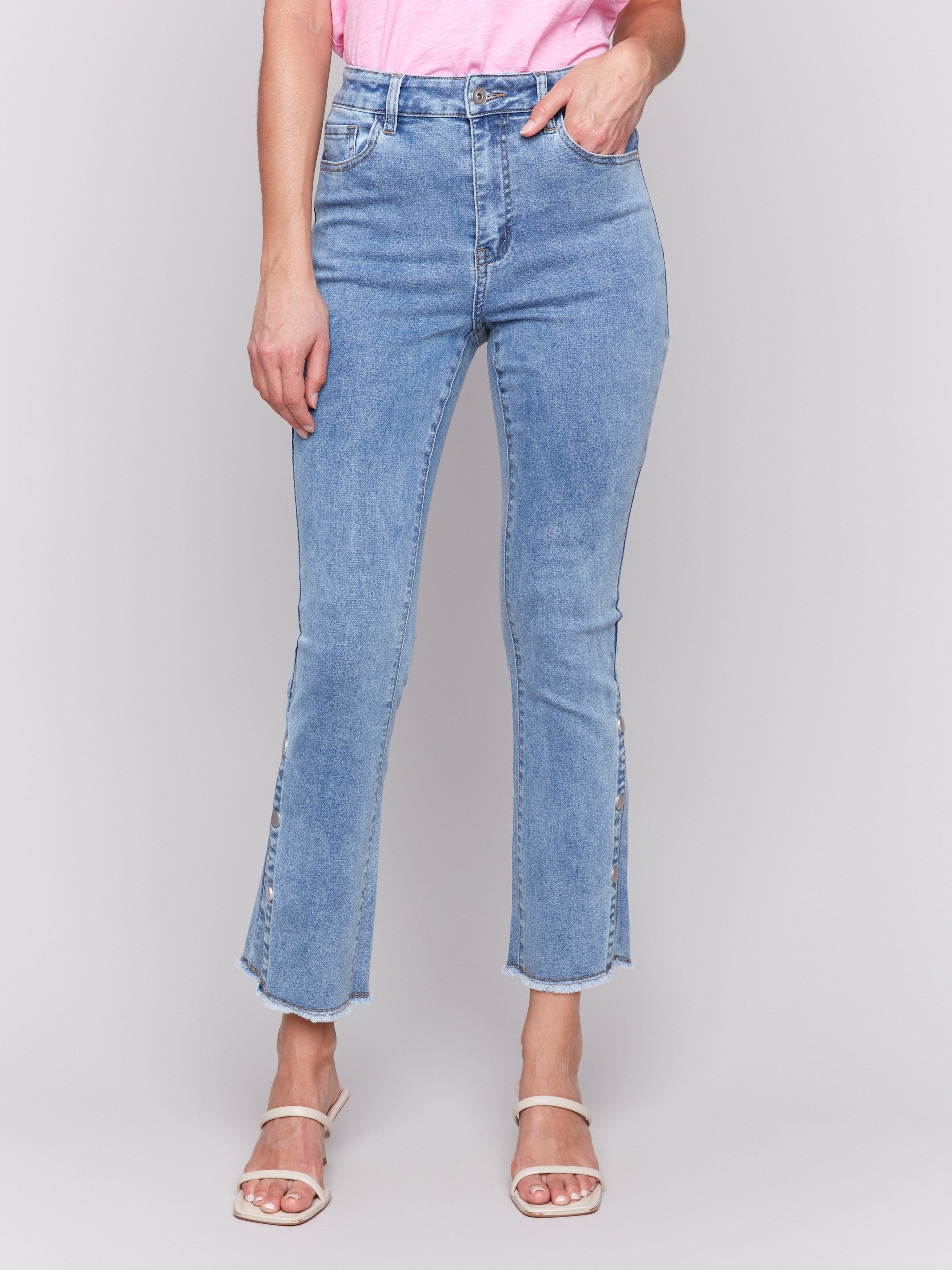 Bootcut Jeans with Side Snap Detail - Light Blue