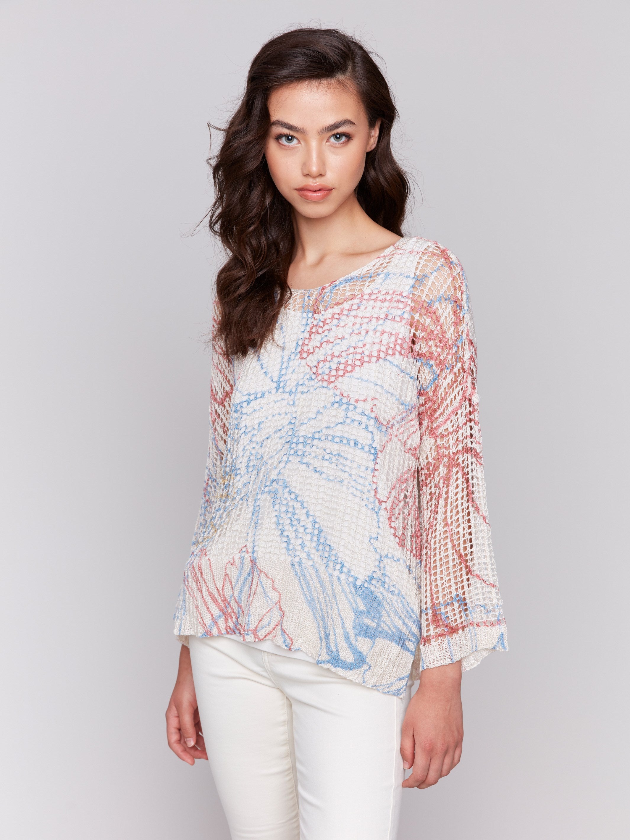 Printed Fishnet Crochet Sweater - Corolla