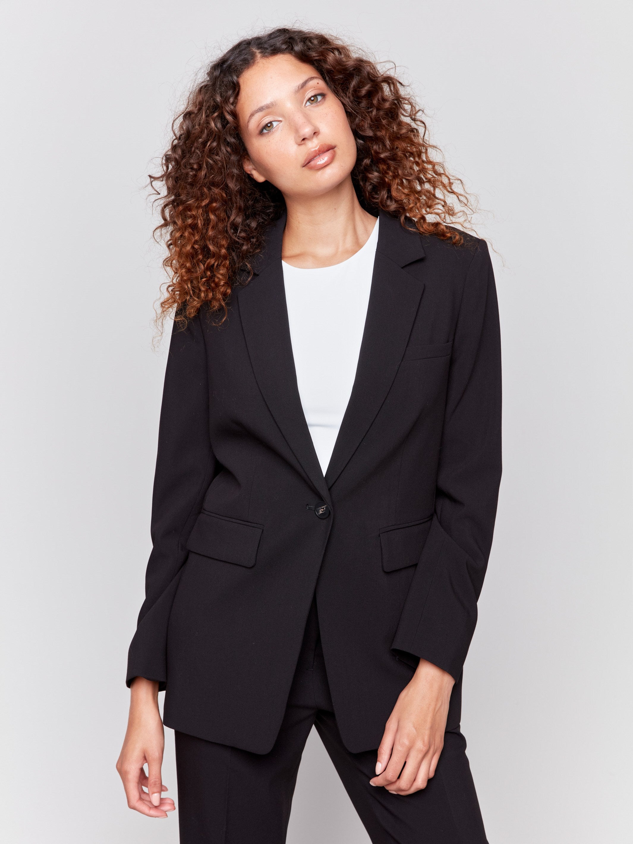 Blazer With Ruched Back - Black