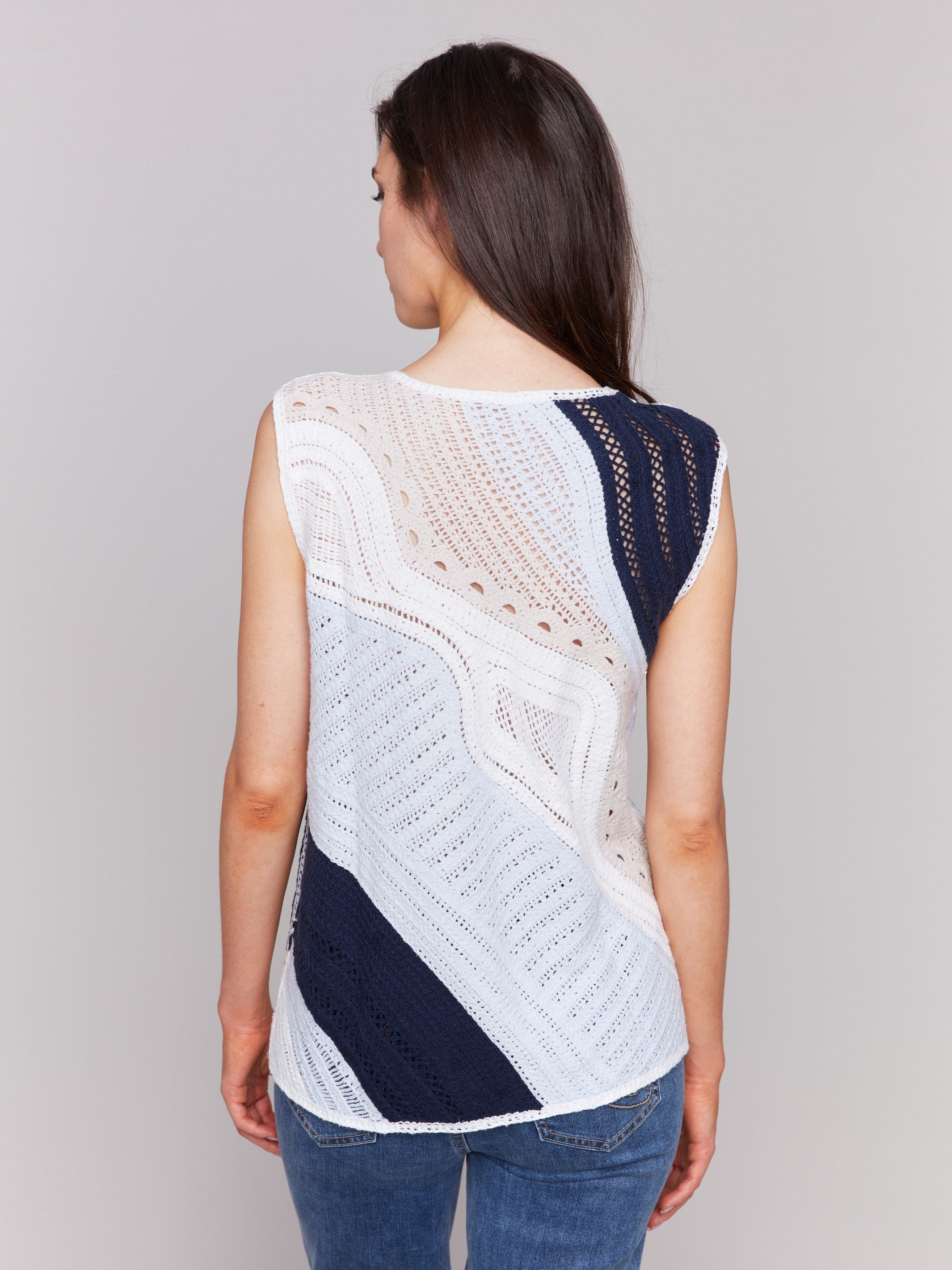 Sleeveless Colorblock Crochet Top - Denim