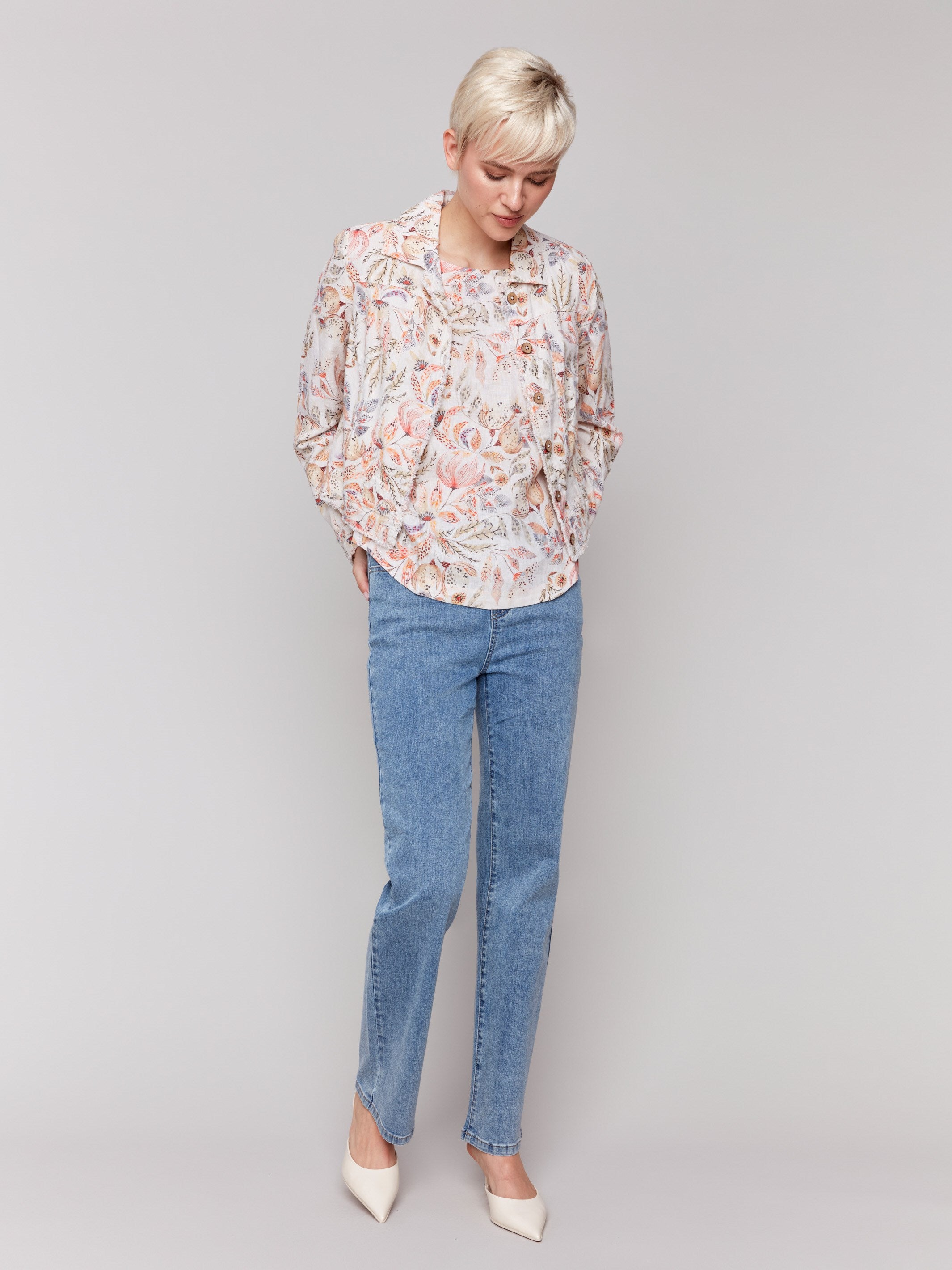 Printed Linen Blend Jacket - Tropical