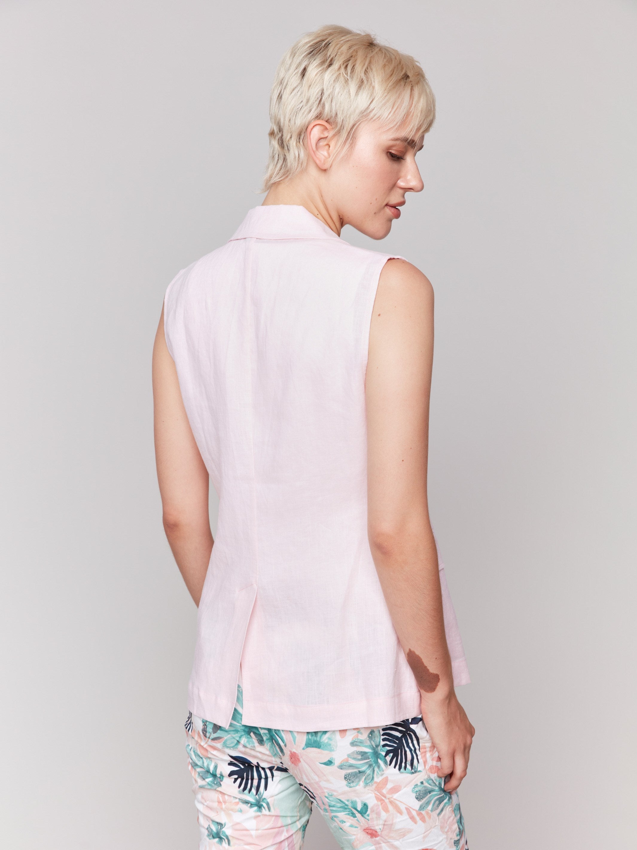 Linen Blend Vest - Petal