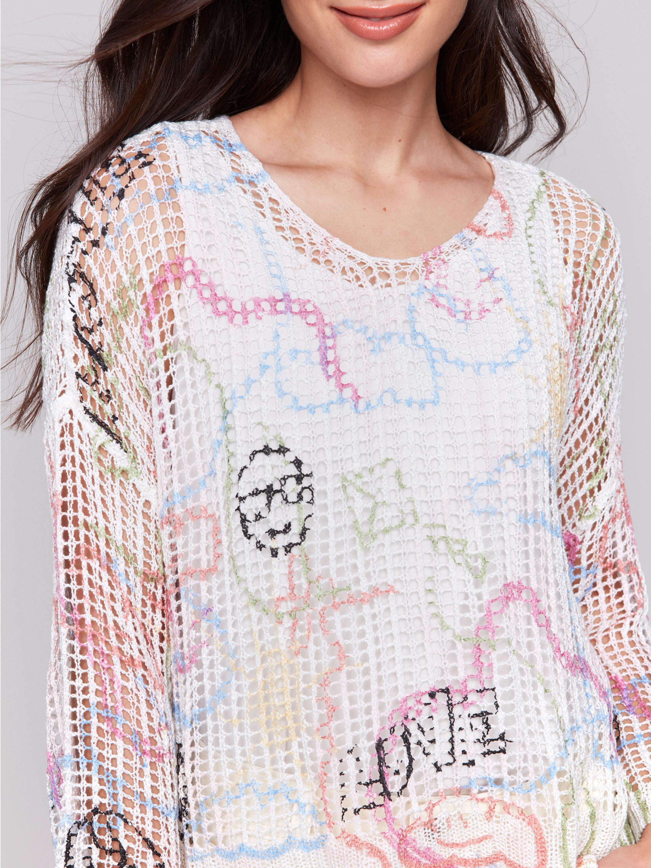 Printed Fishnet Crochet Sweater - Graffiti