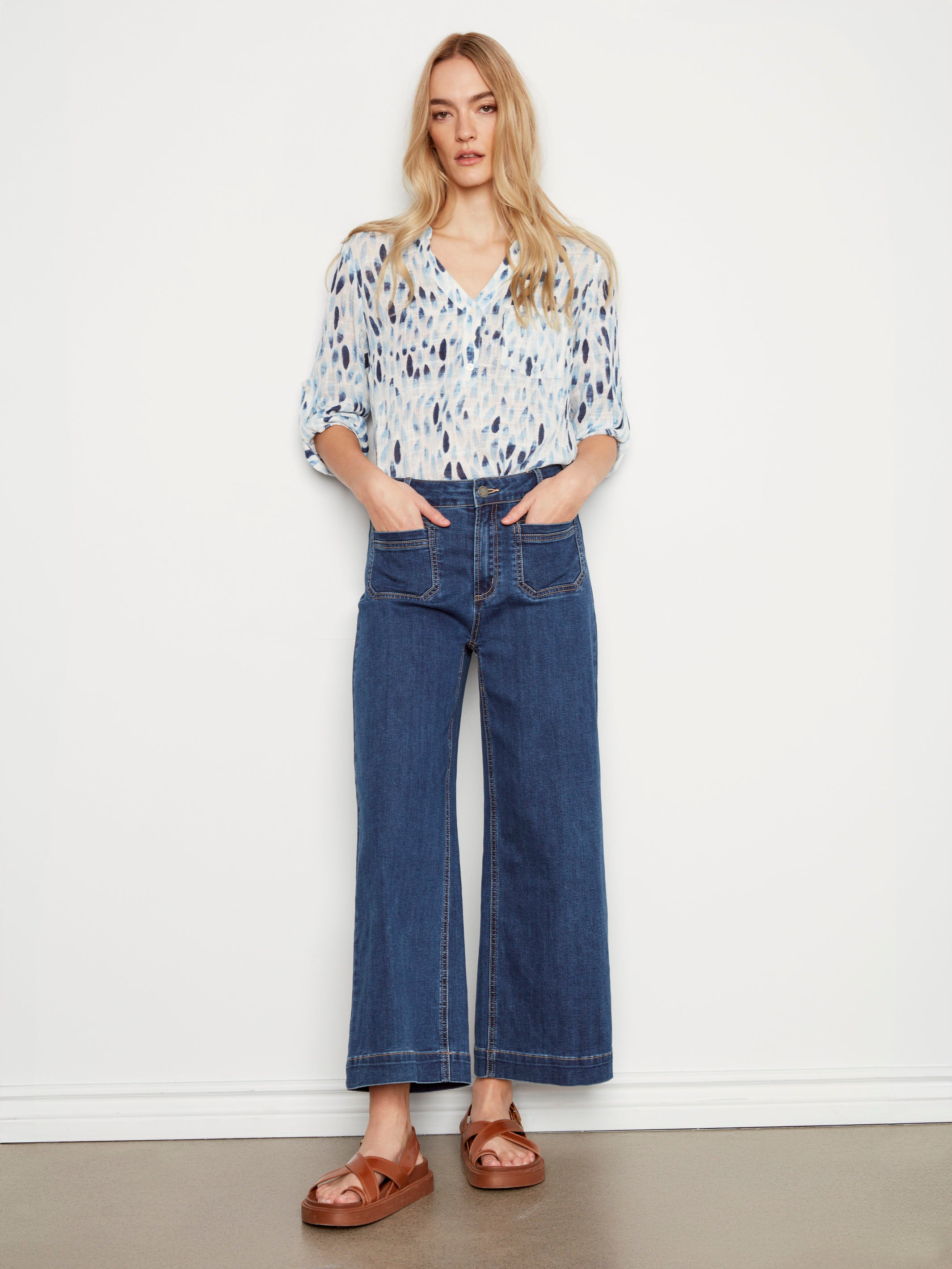 Patch Pocket Flare Jeans - Indigo