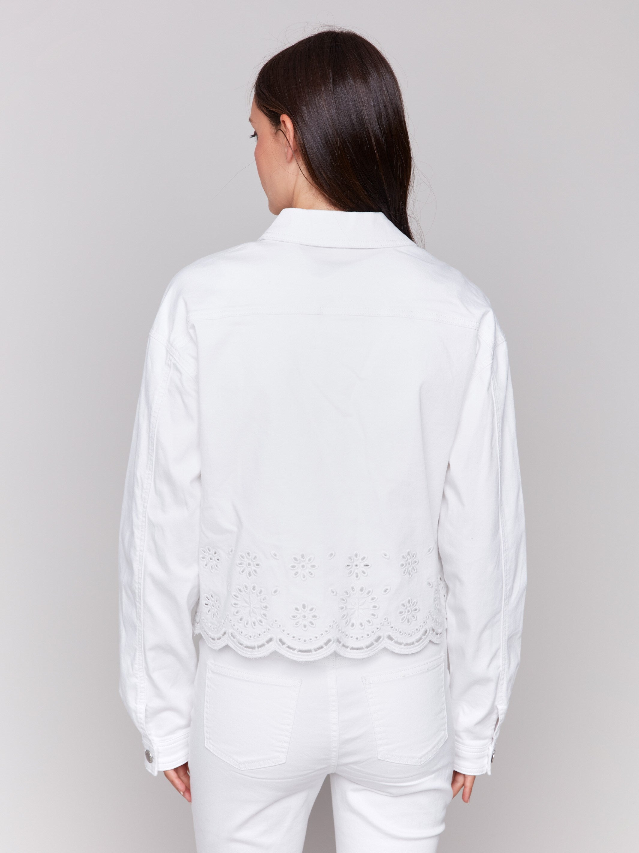 Twill Scalloped Eyelet Jacket - White