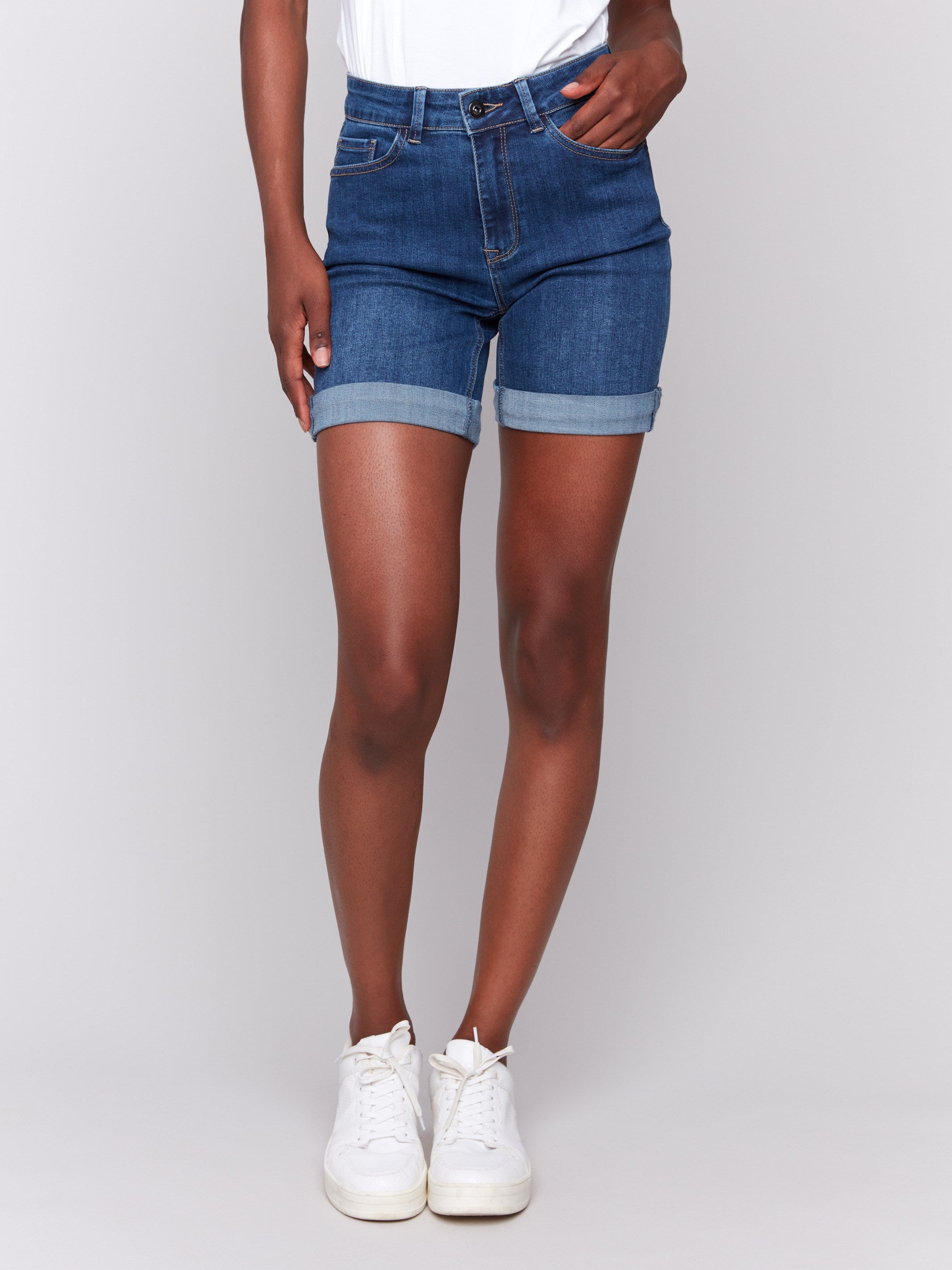 Rolled Cuff Denim Shorts - Indigo
