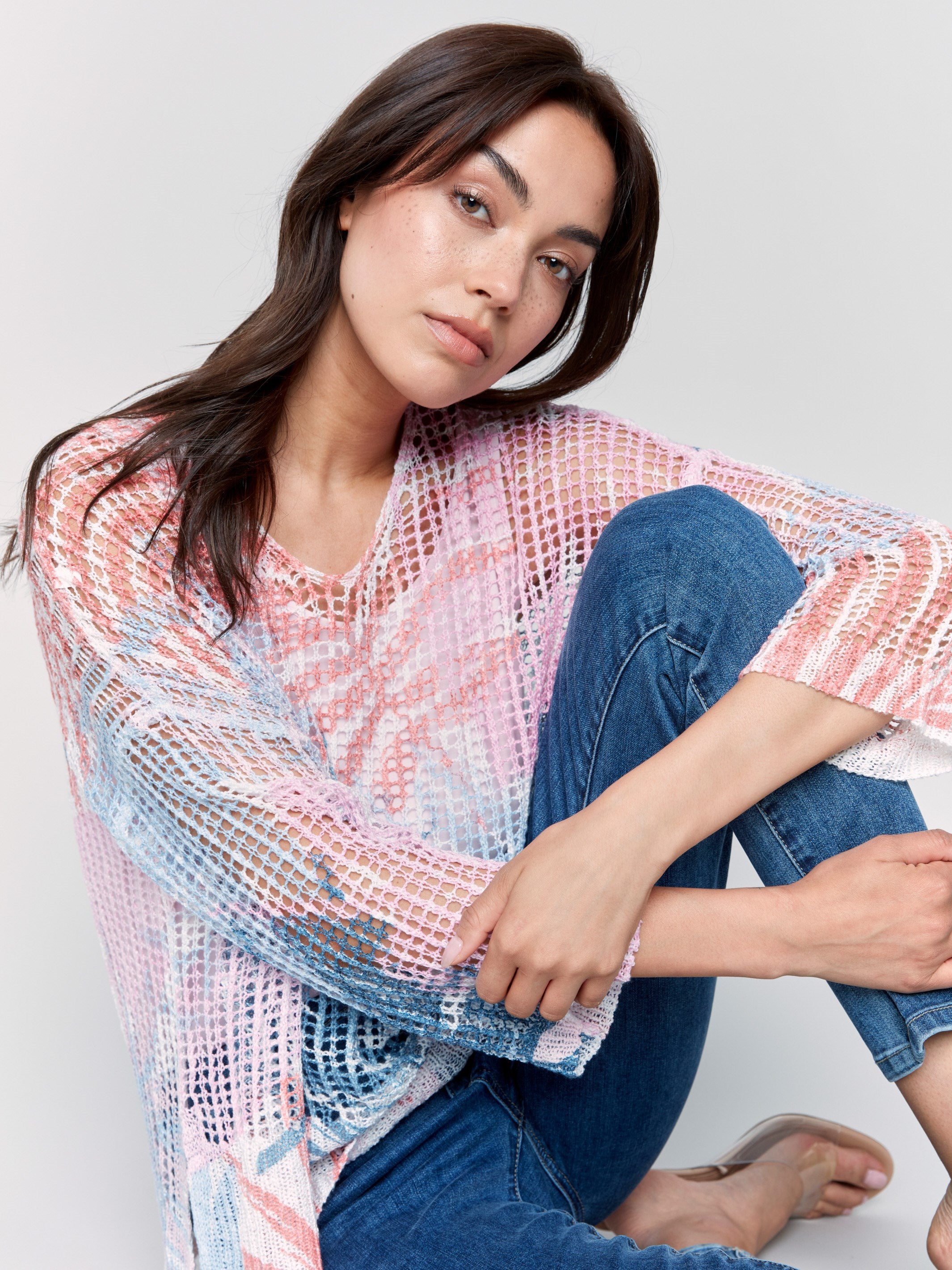 Printed Fishnet Crochet Sweater - Tropical