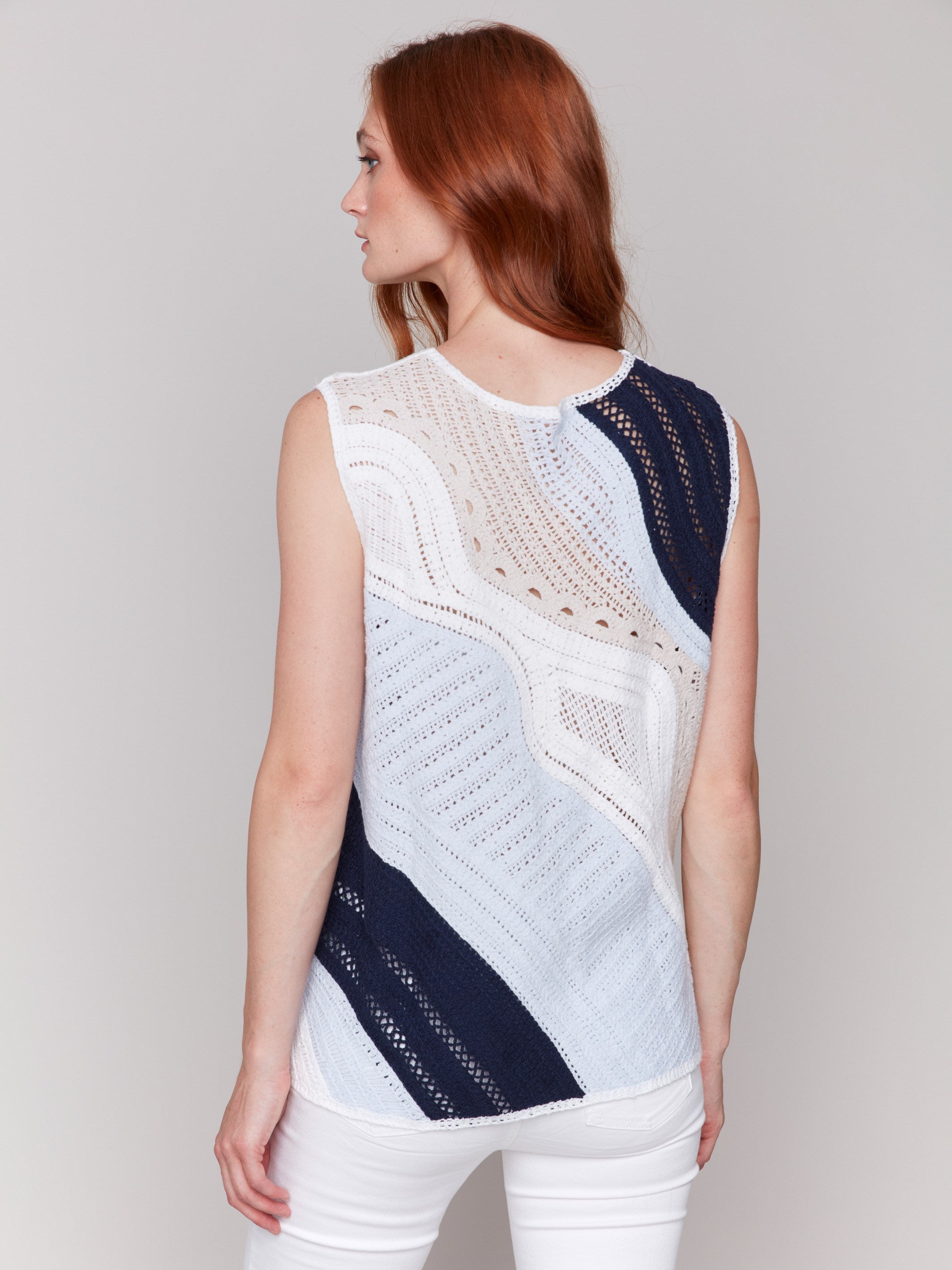 Sleeveless Colorblock Crochet Top - Denim