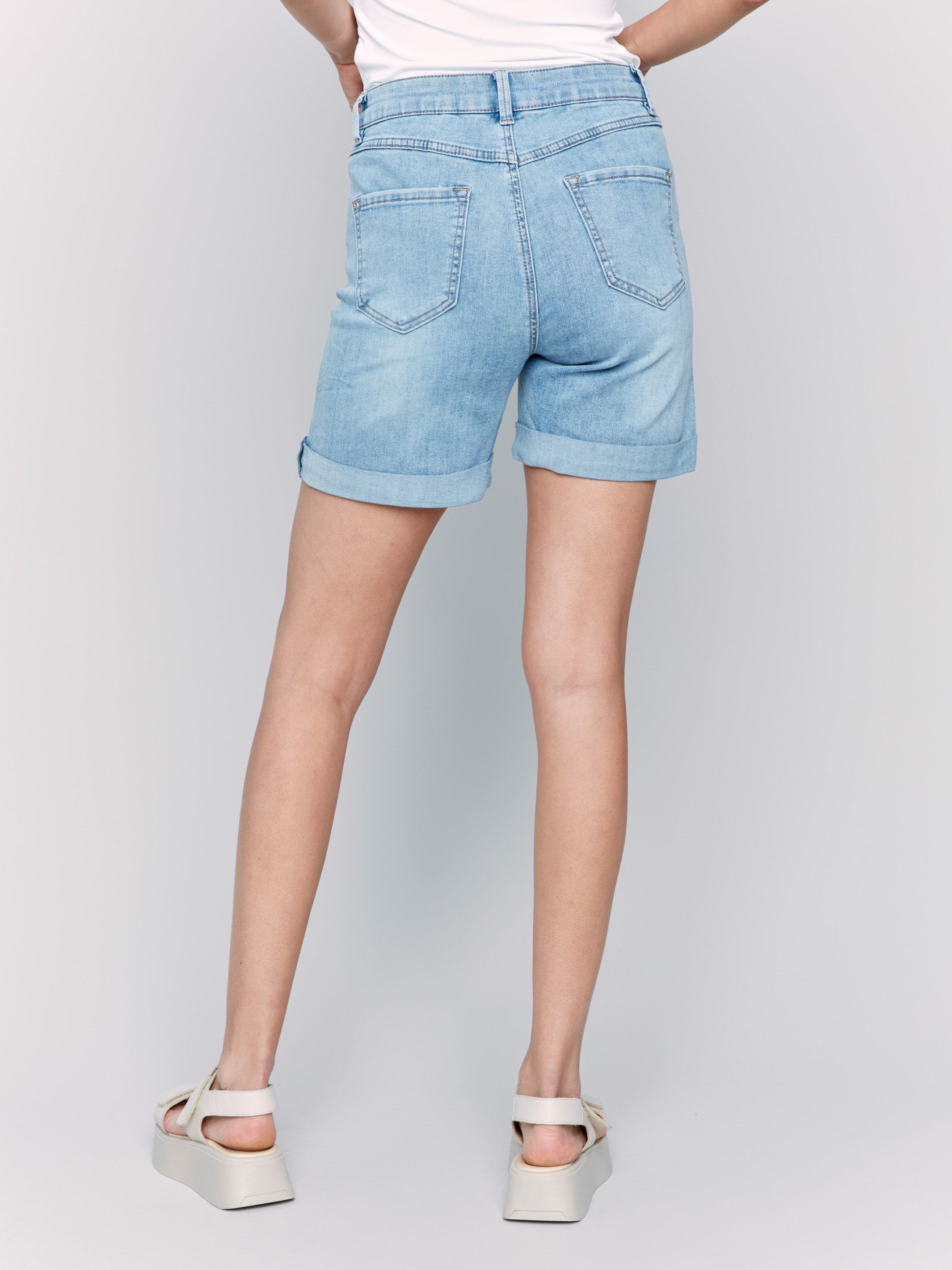 Rolled Cuff Denim Shorts - Light Blue