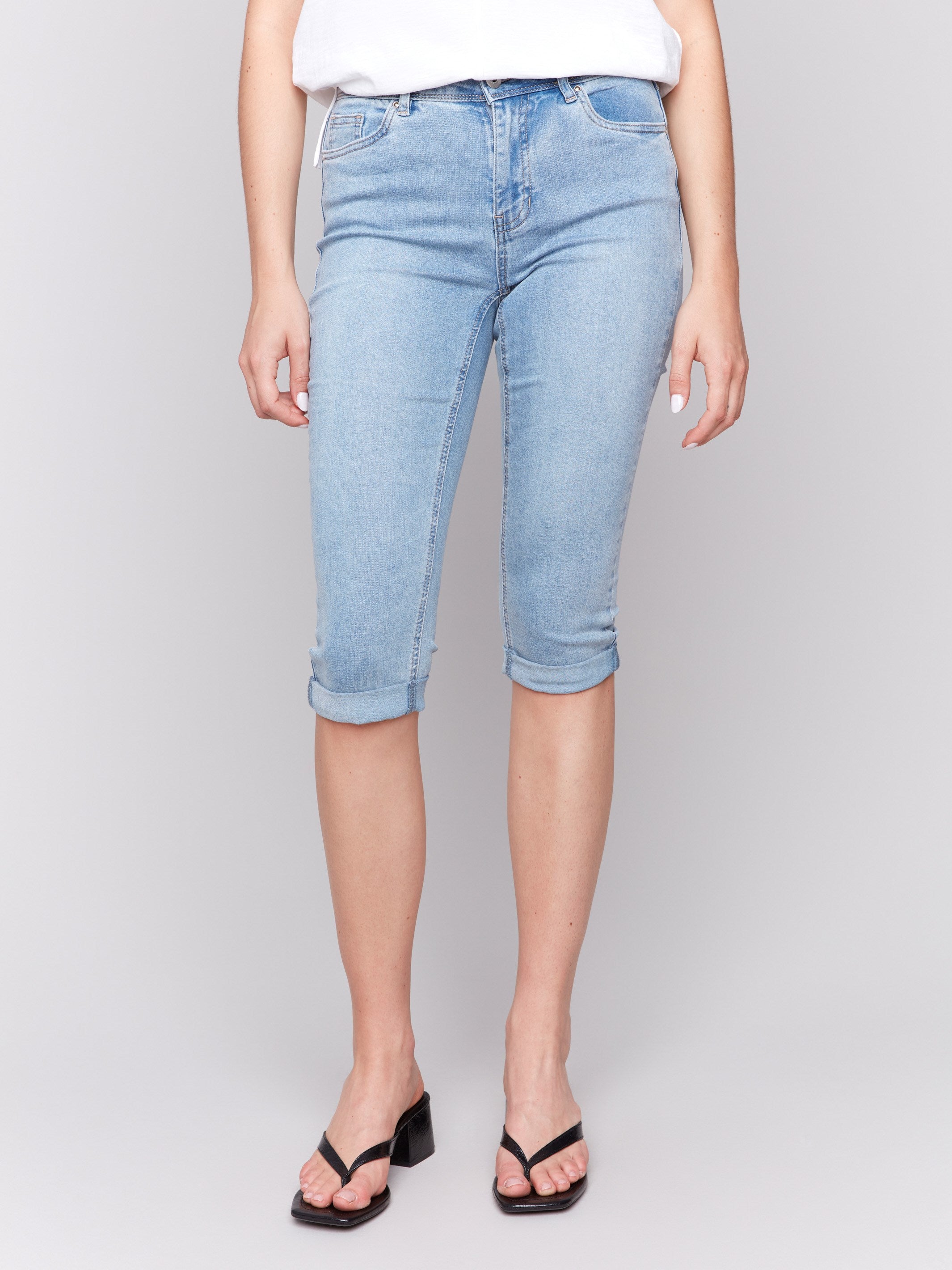 Stretch Denim Pedal Pushers - Light Blue