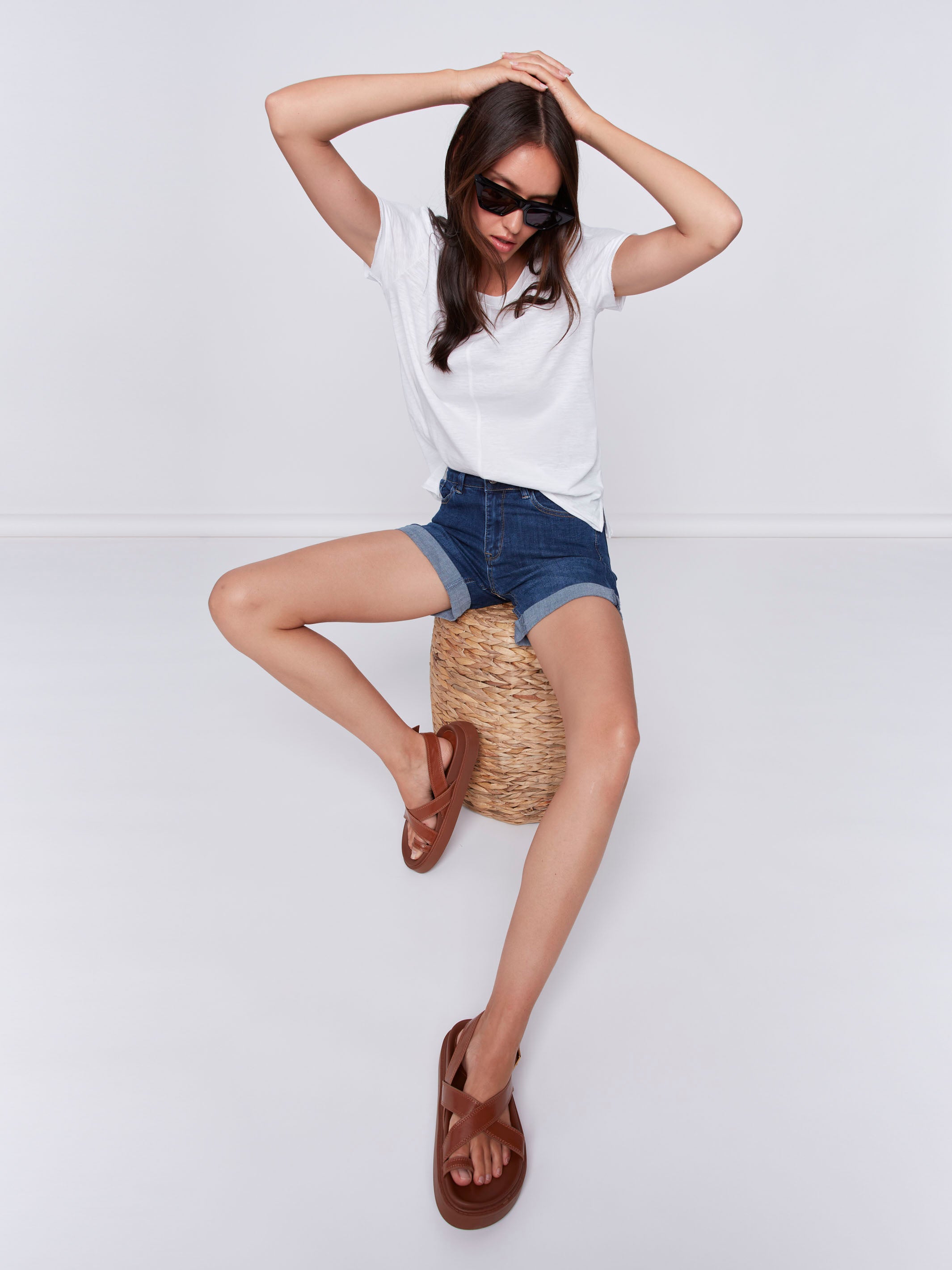 Rolled Cuff Denim Shorts - Indigo
