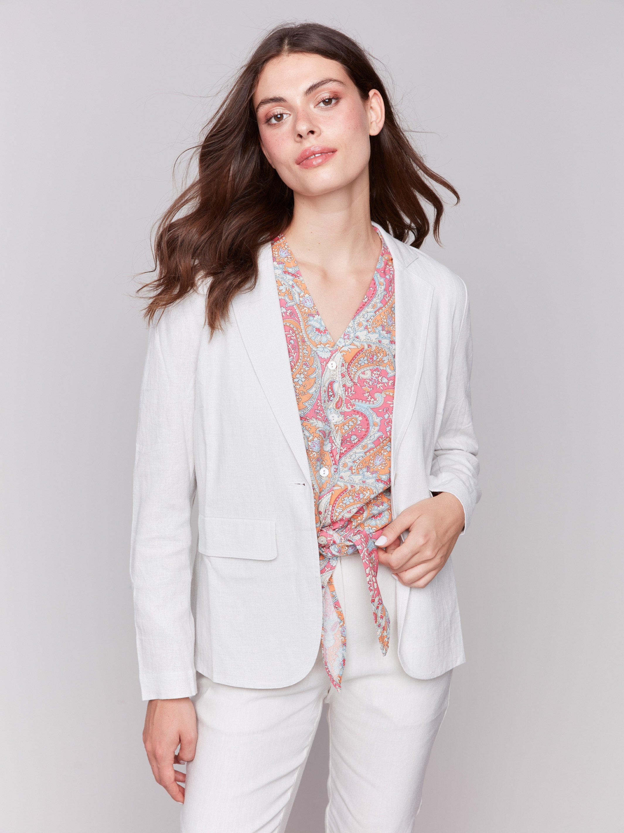 Linen Blend Blazer - Natural