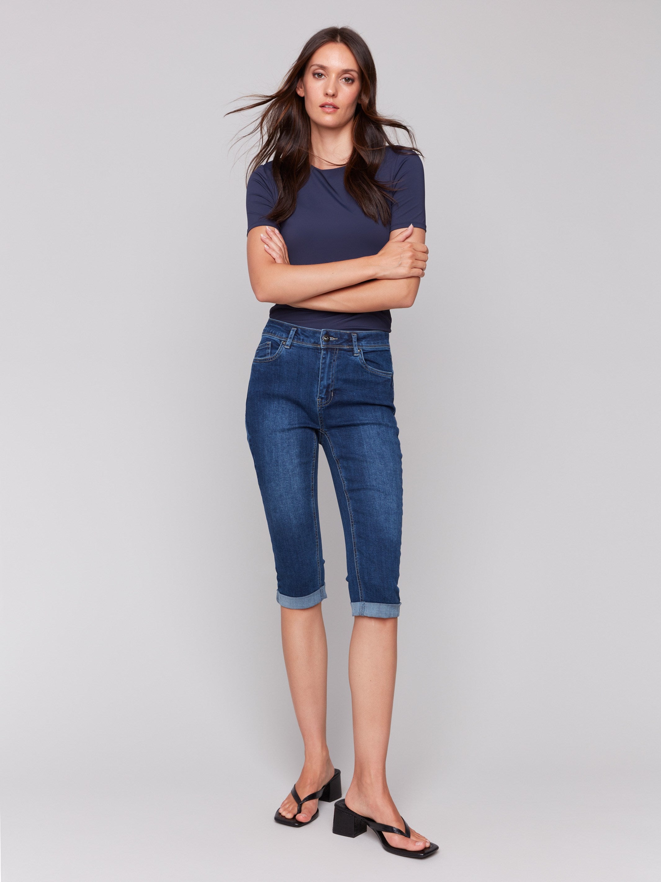 Stretch Denim Pedal Pushers - Indigo