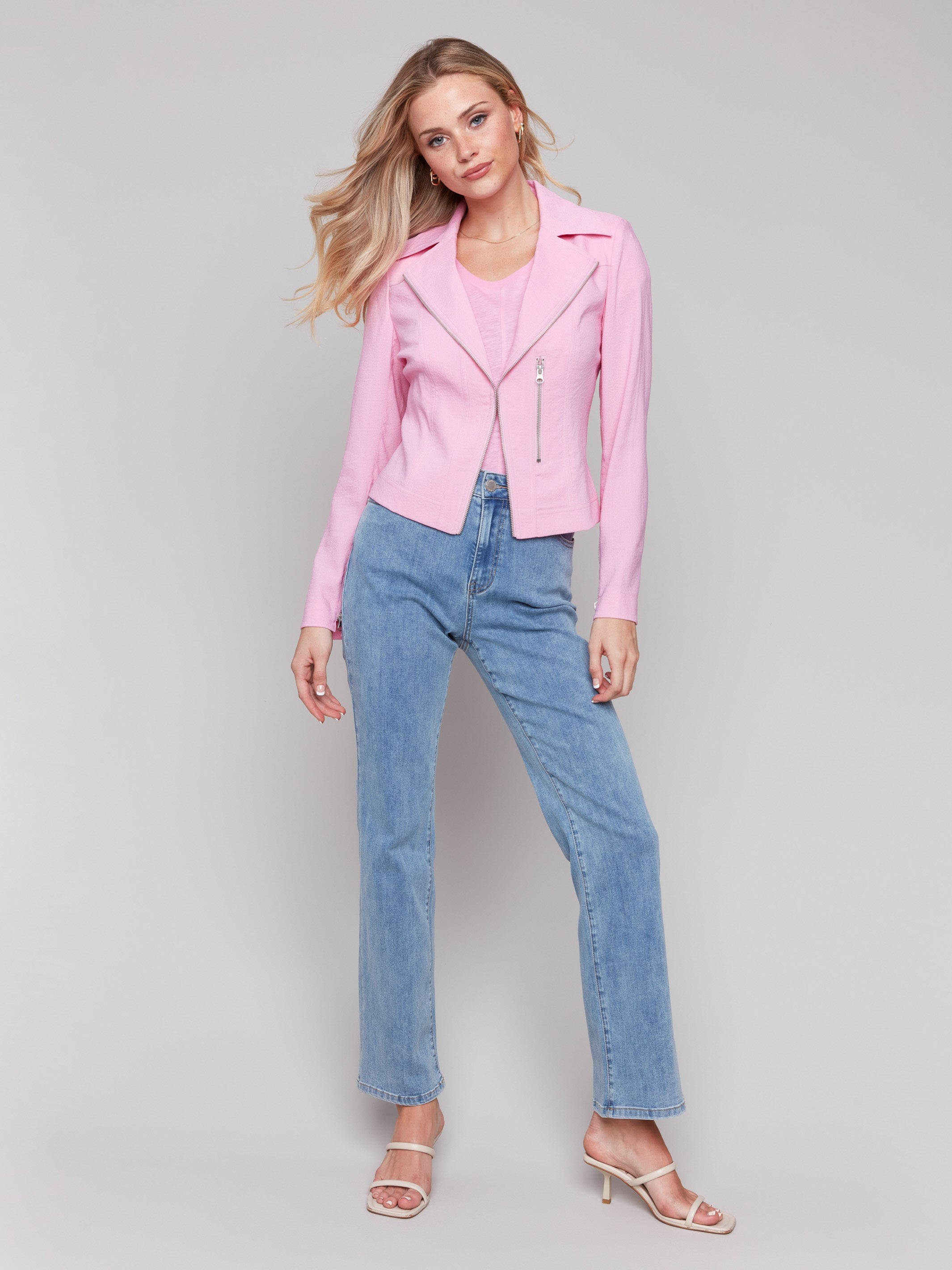 Crinkle Rayon Biker Jacket - Begonia