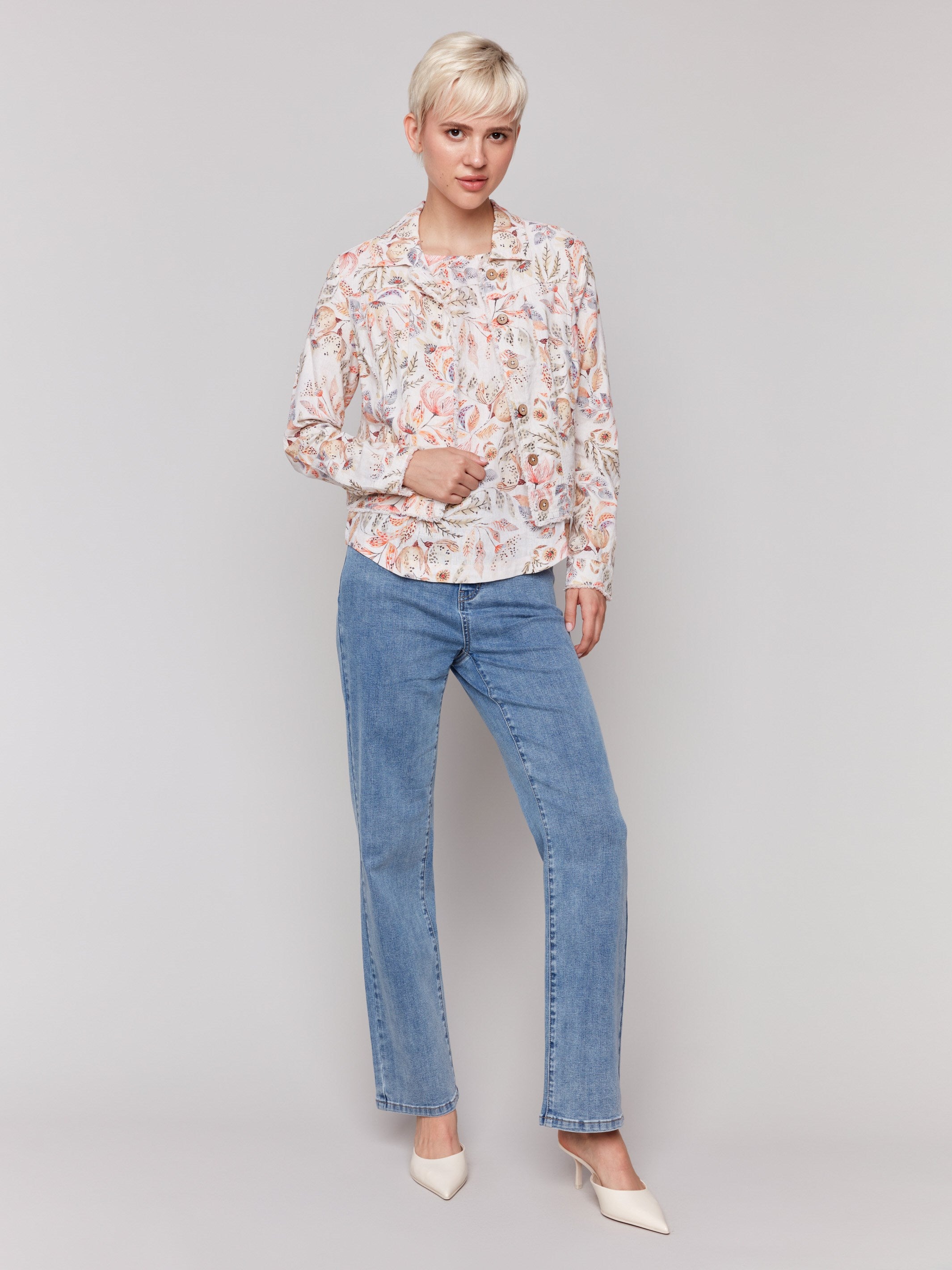 Printed Linen Blend Jacket - Tropical