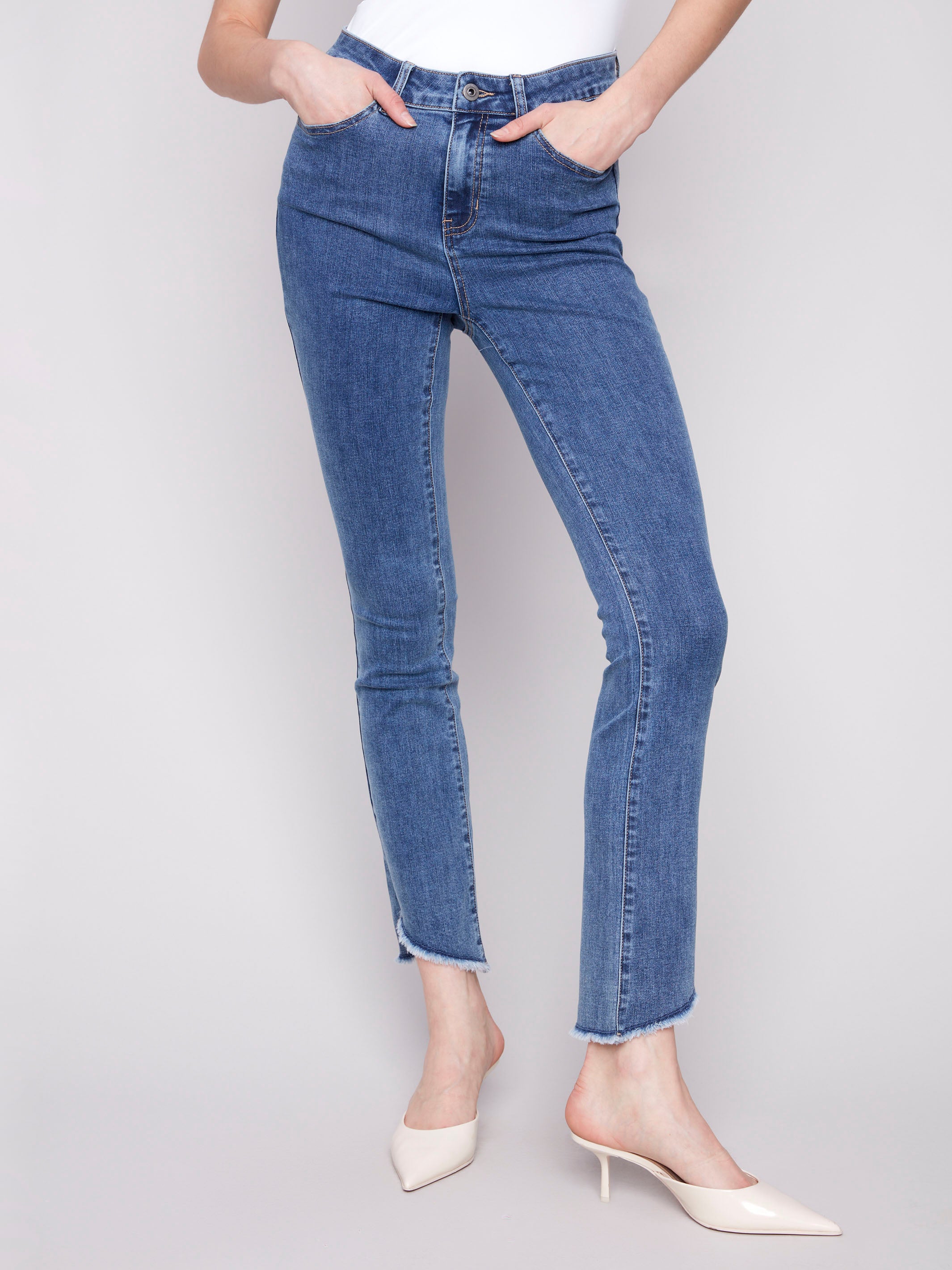 Bootcut Jeans With Asymmetrical Hem - Medium Blue