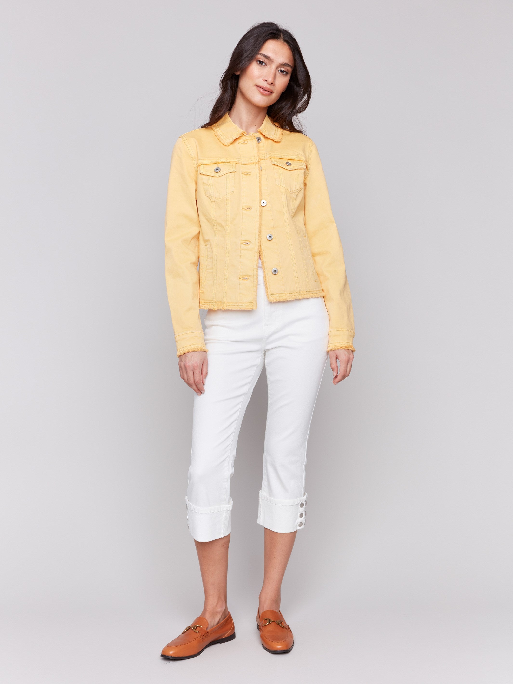 Twill Jean Jacket With Frayed Edges - Lemonade