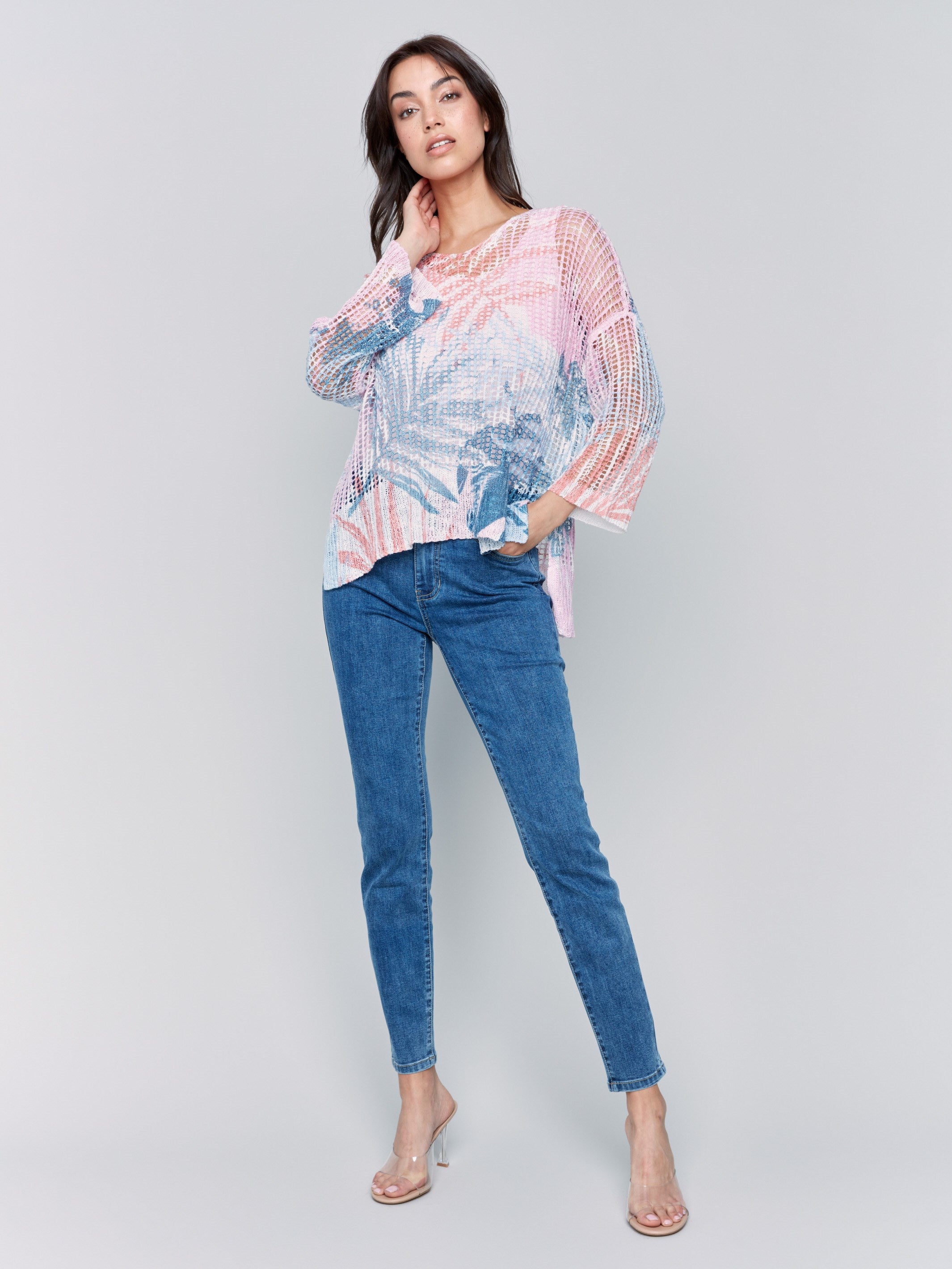 Printed Fishnet Crochet Sweater - Tropical