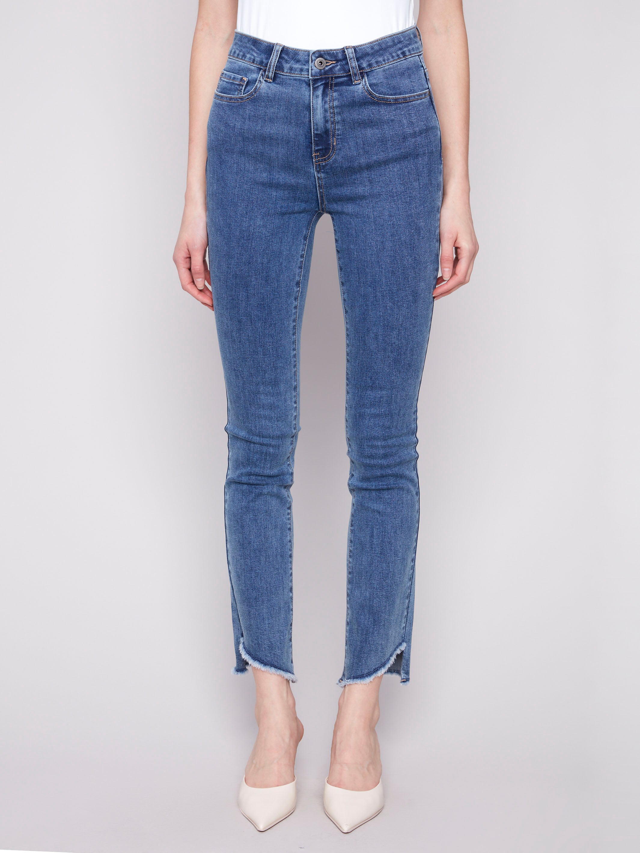 Bootcut Jeans With Asymmetrical Hem - Medium Blue