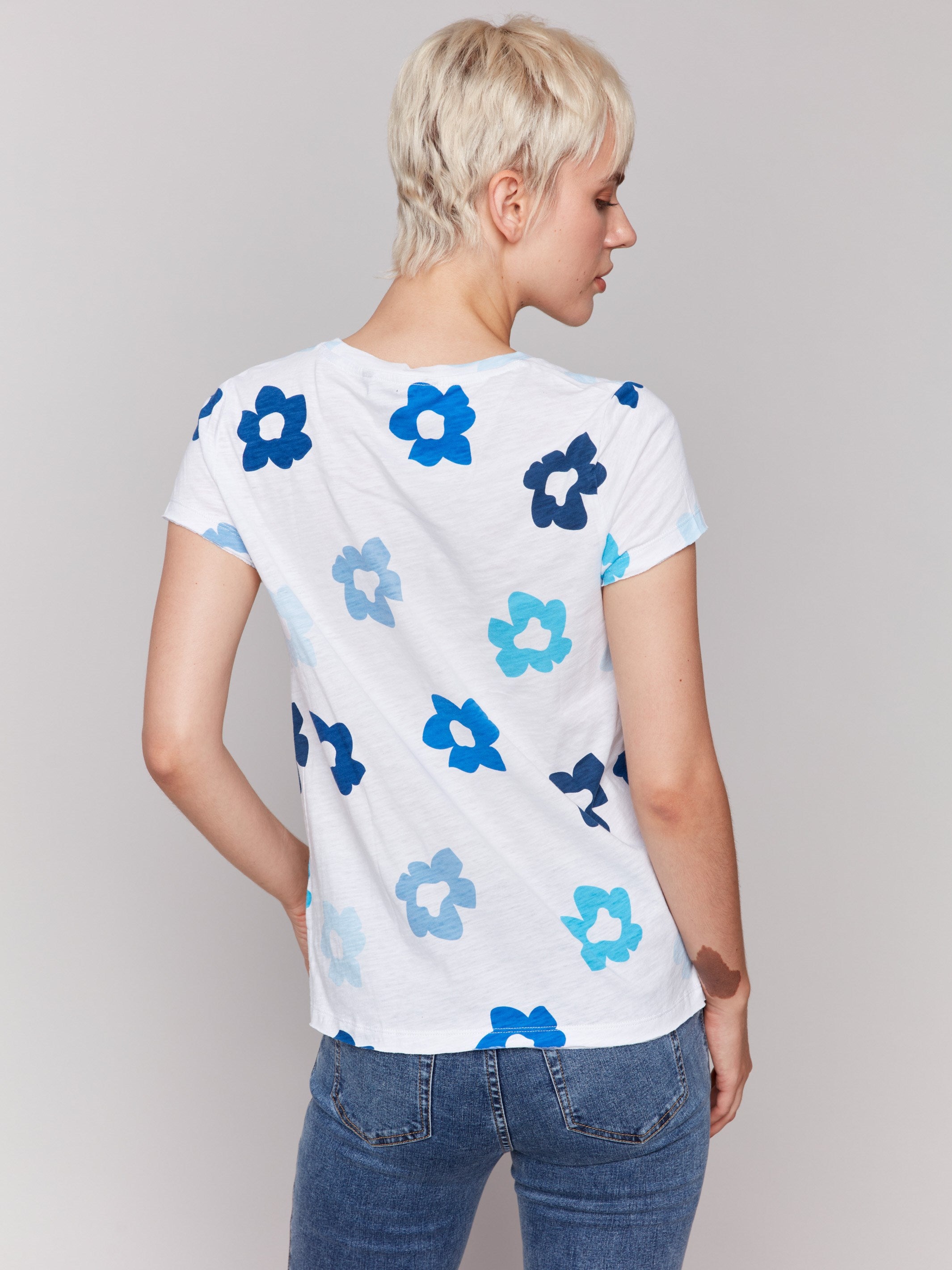 Printed Organic Cotton Slub T-Shirt - Blue Floral