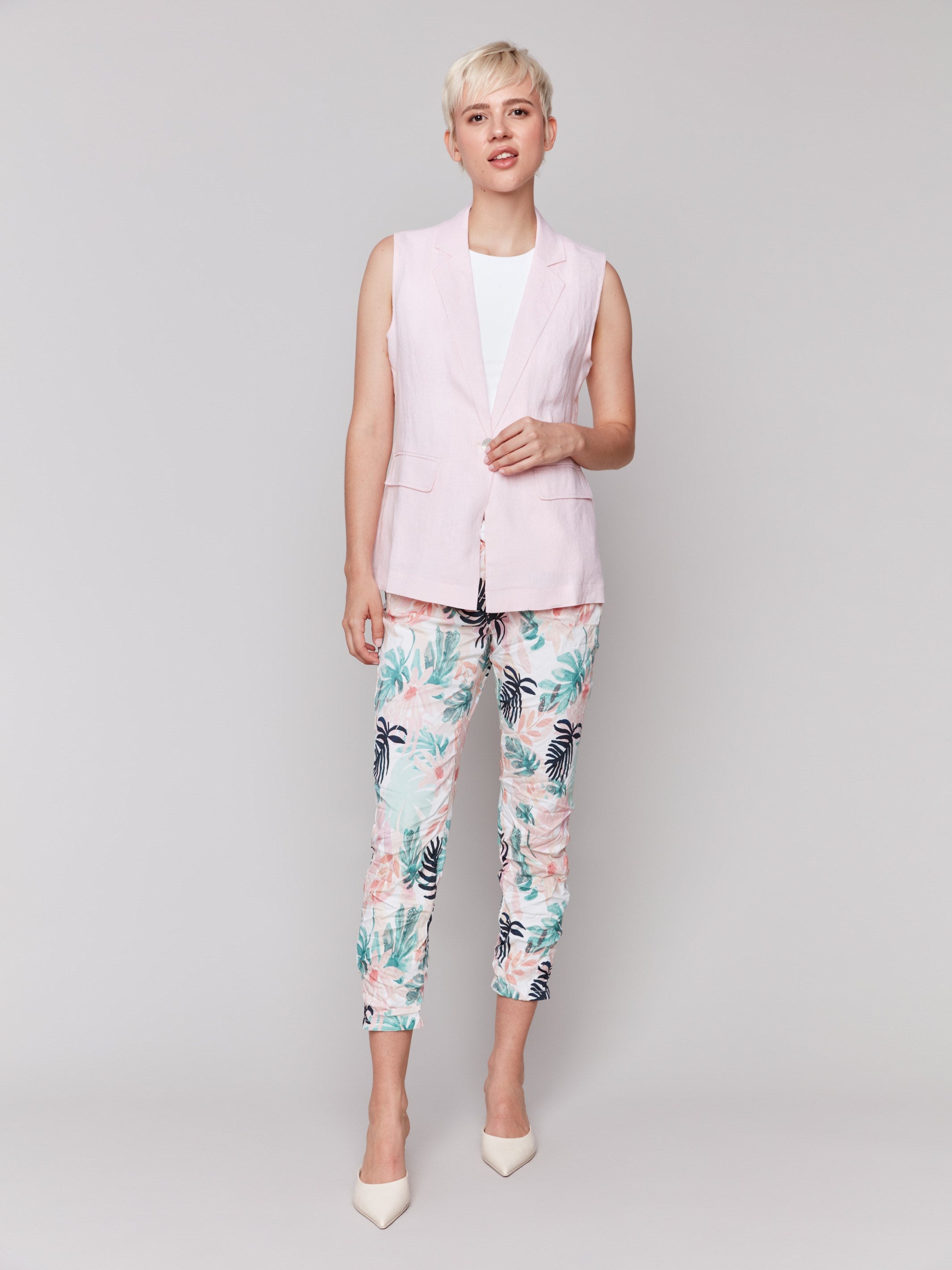 Linen Blend Vest - Petal