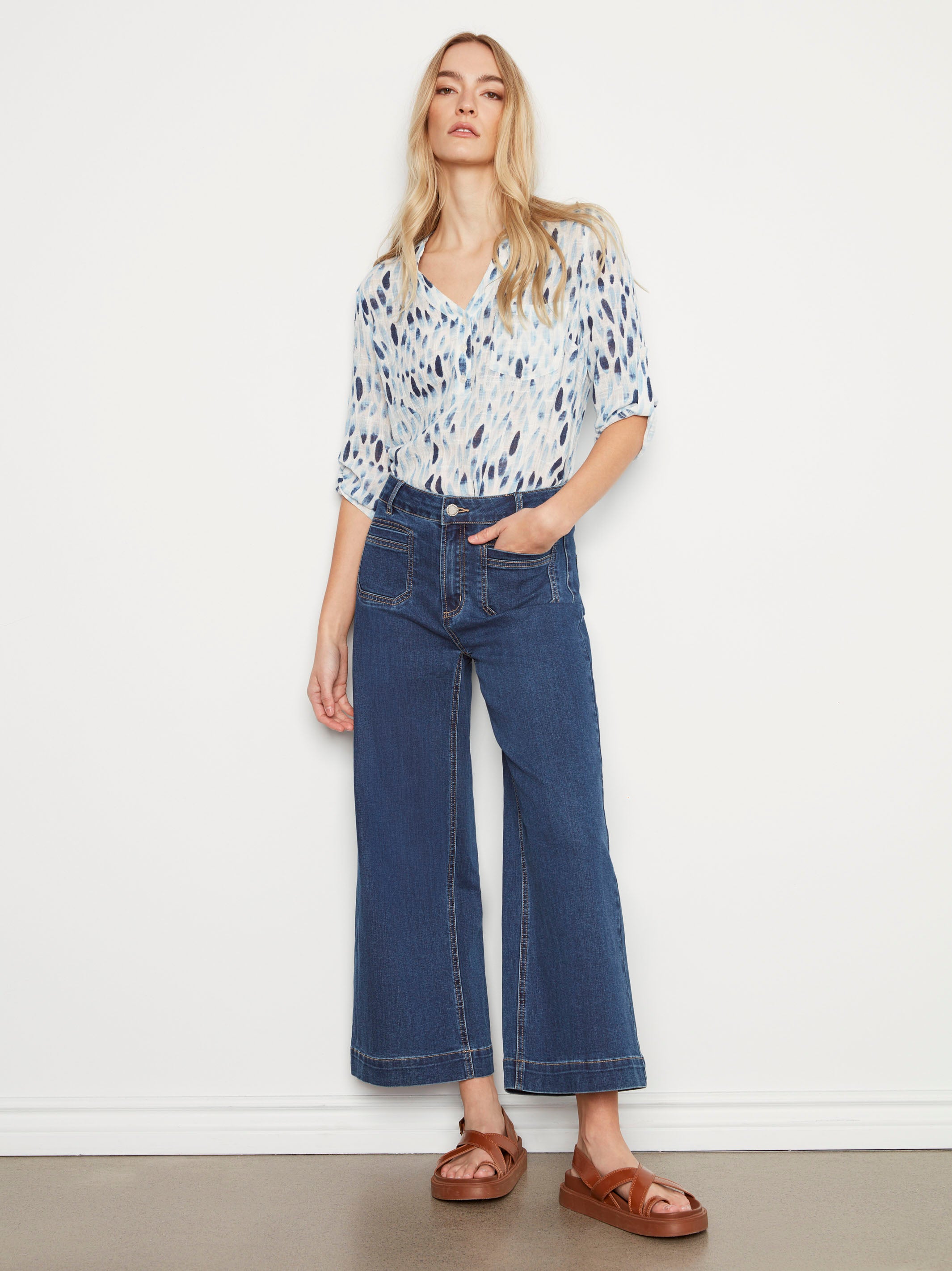 Patch Pocket Flare Jeans - Indigo