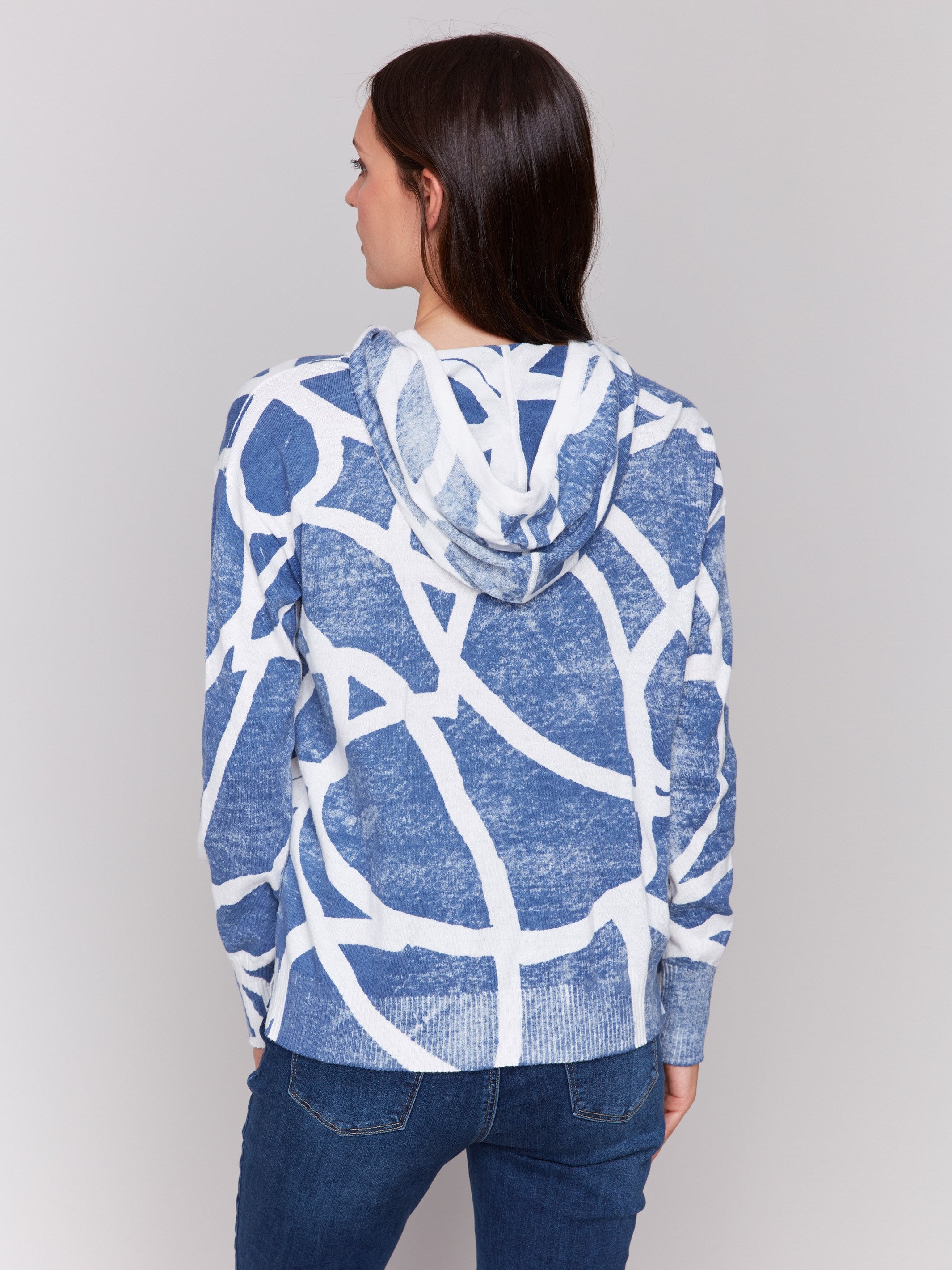 Reverse Print Hoodie Sweater - Denim