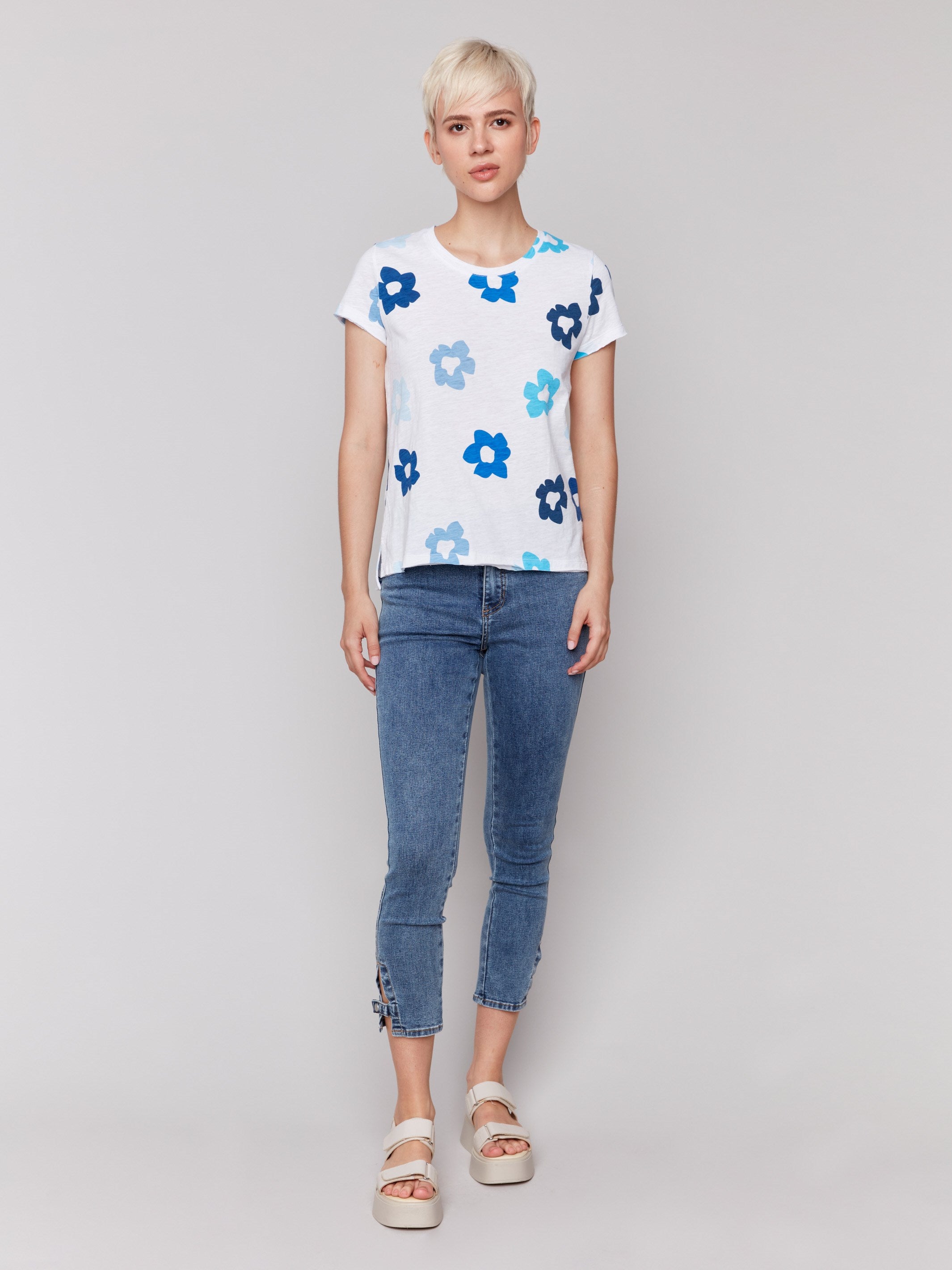 Printed Organic Cotton Slub T-Shirt - Blue Floral