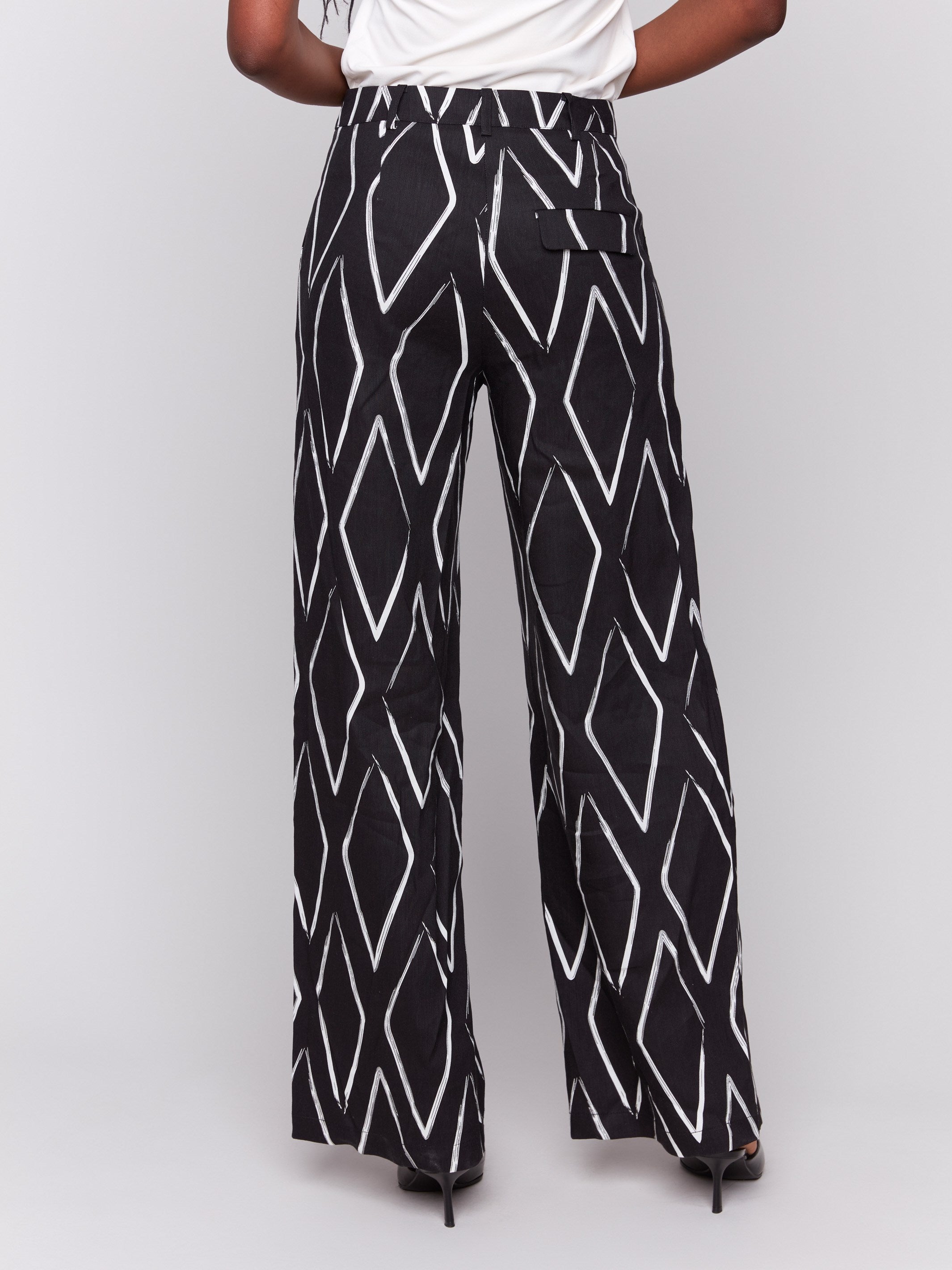 Printed Linen Blend Pants - Diamonds