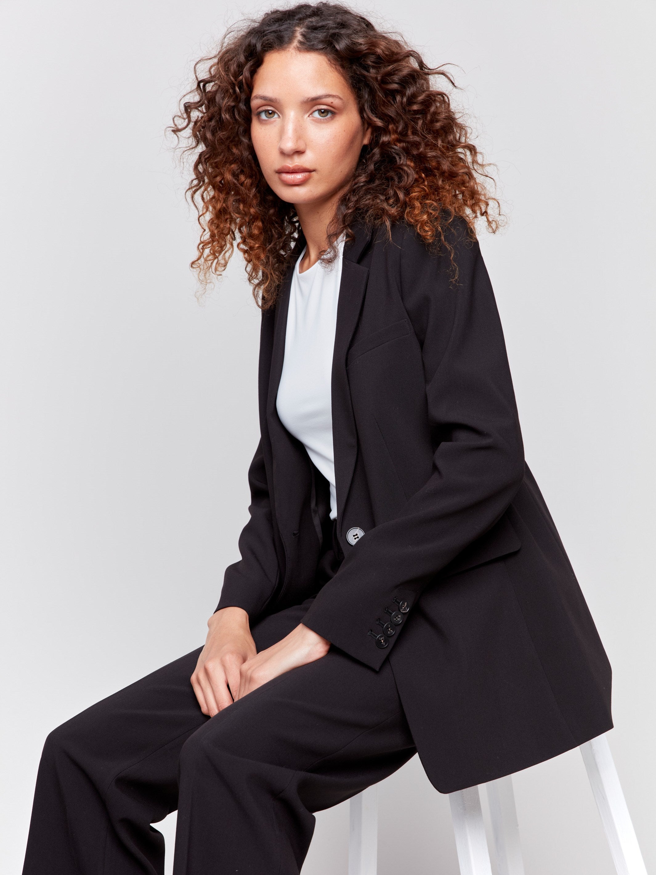 Blazer With Ruched Back - Black