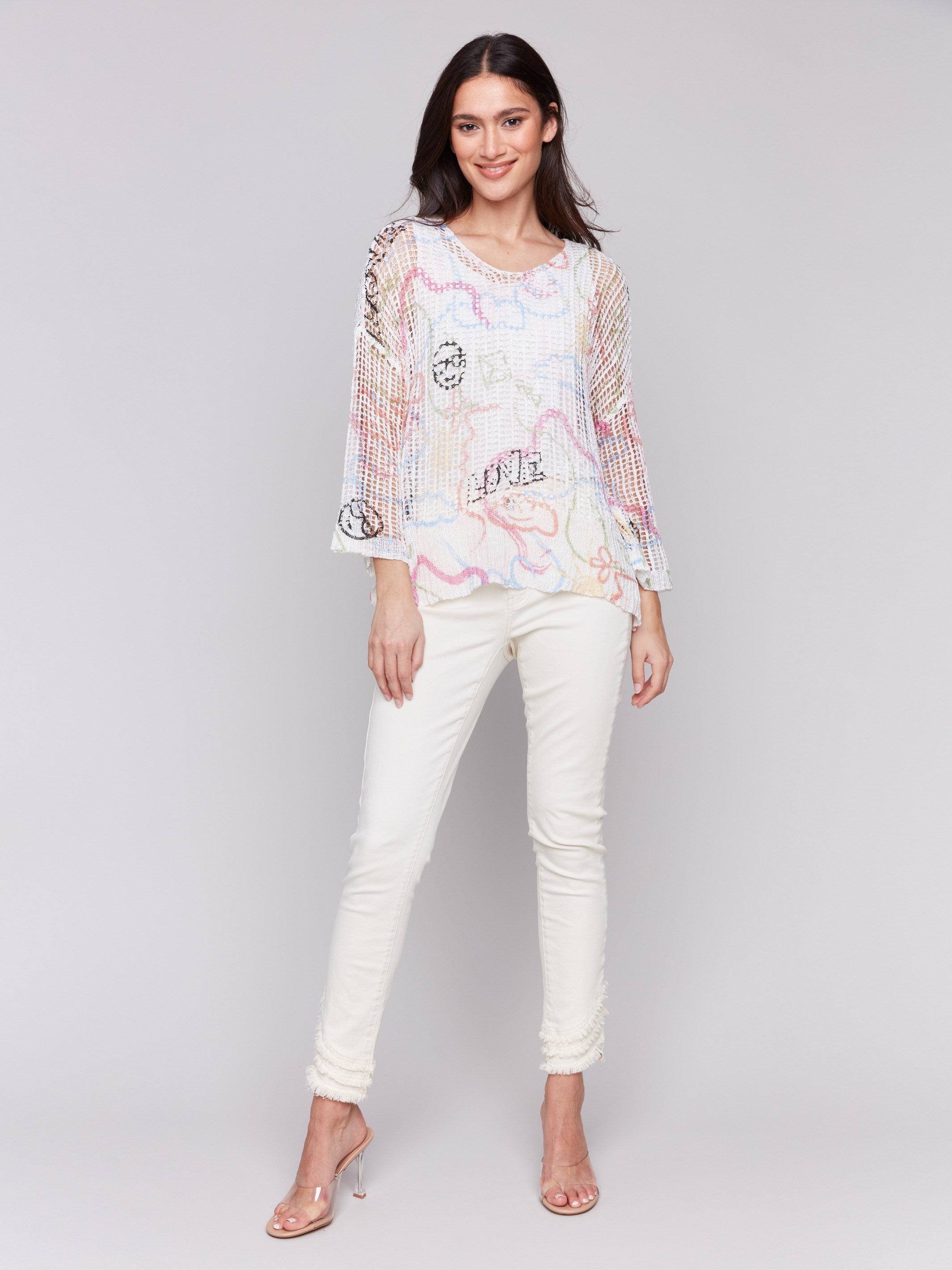 Printed Fishnet Crochet Sweater - Graffiti