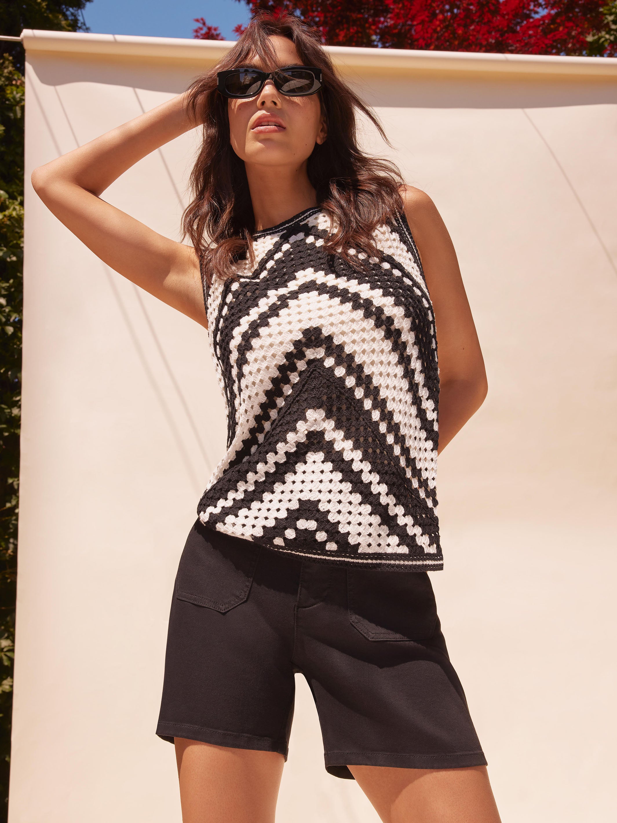 Sleeveless Crochet Crew Neck Top - Pepper