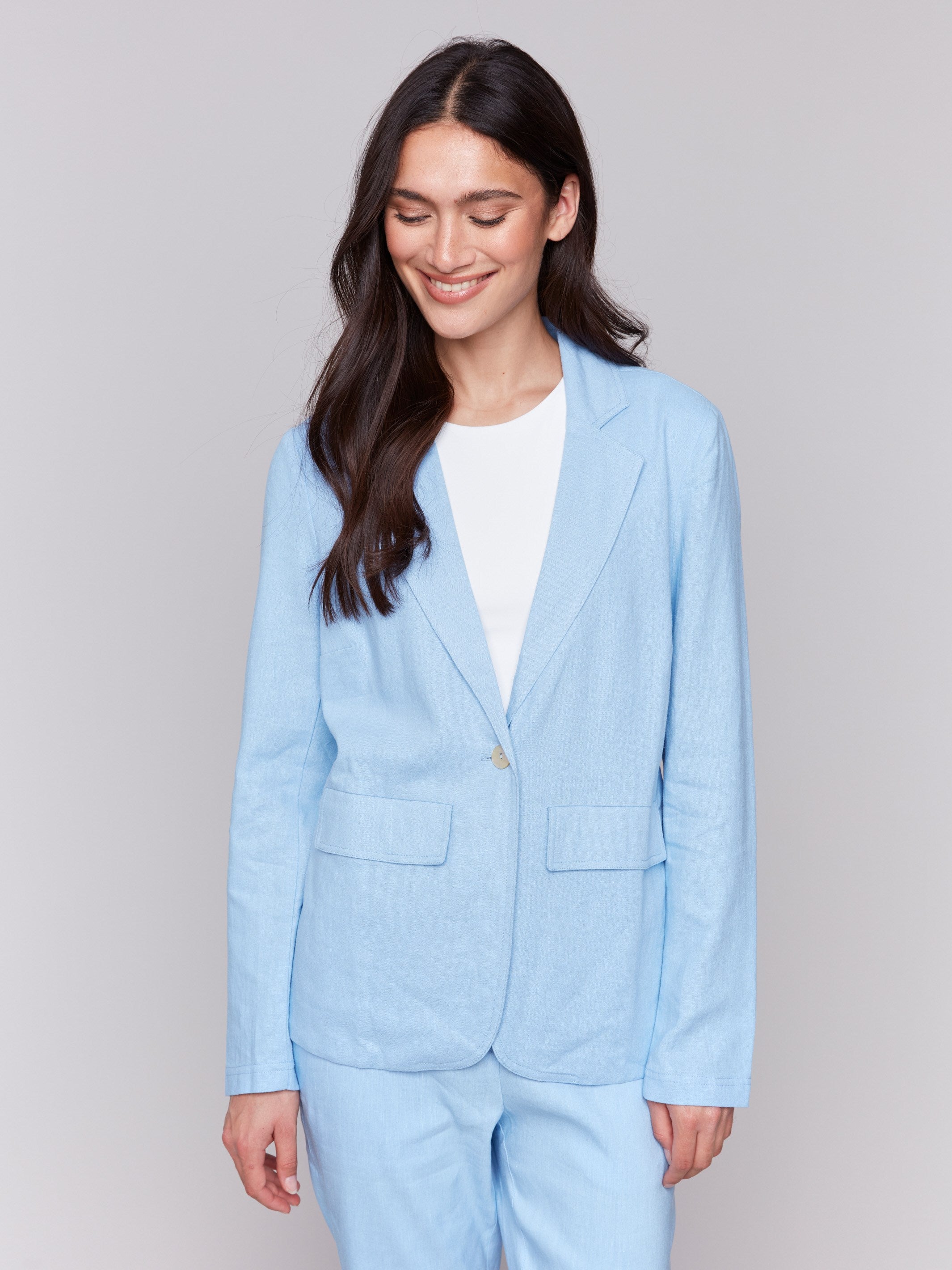 Linen Blend Blazer - Bluebell