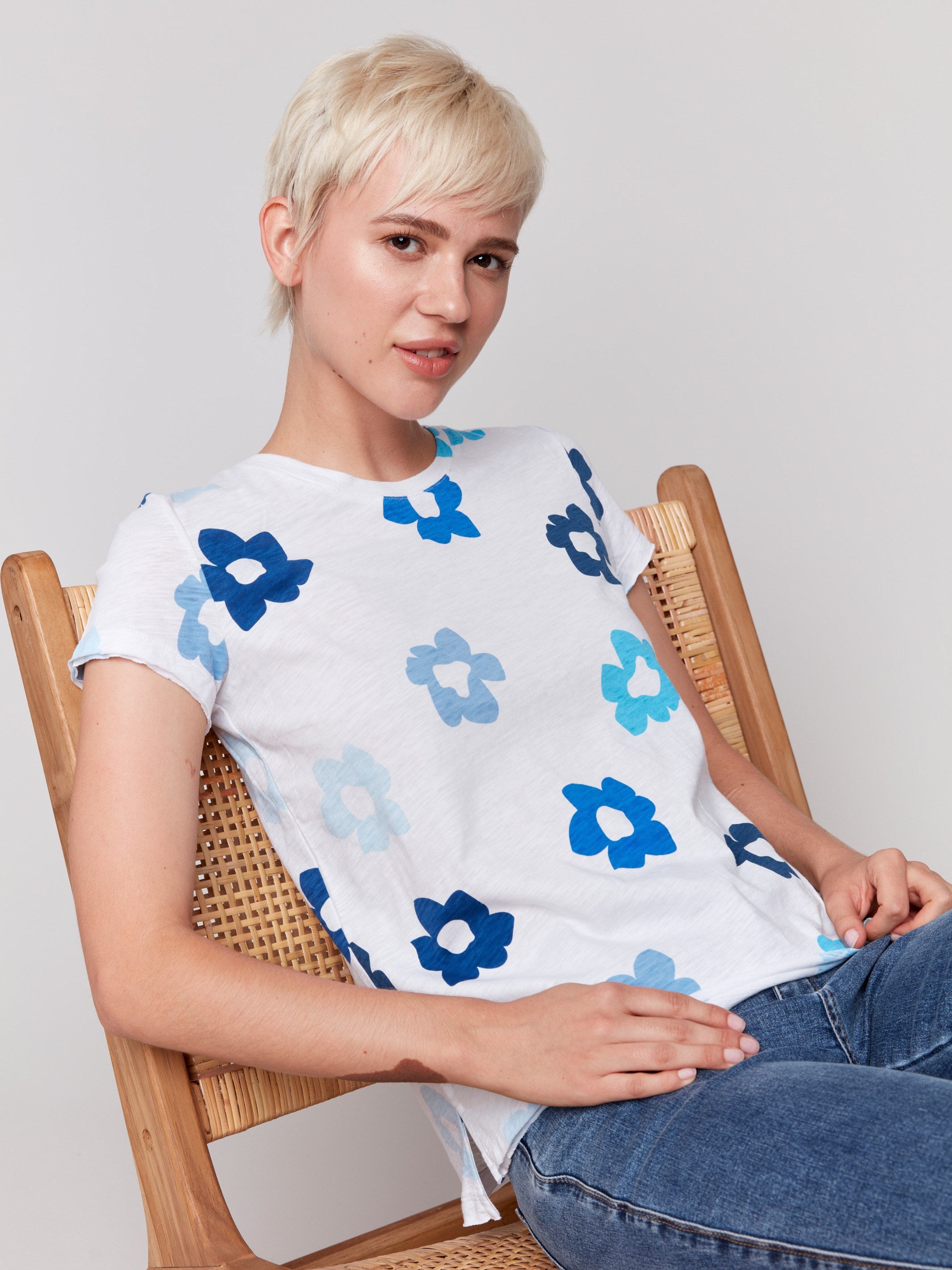 Printed Organic Cotton Slub T-Shirt - Blue Floral