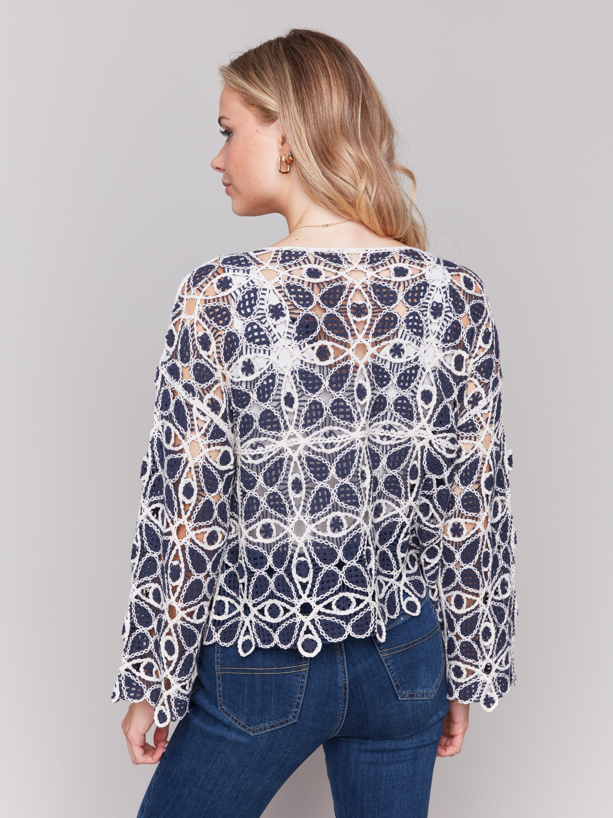 Cotton Blend Crochet Top - Denim