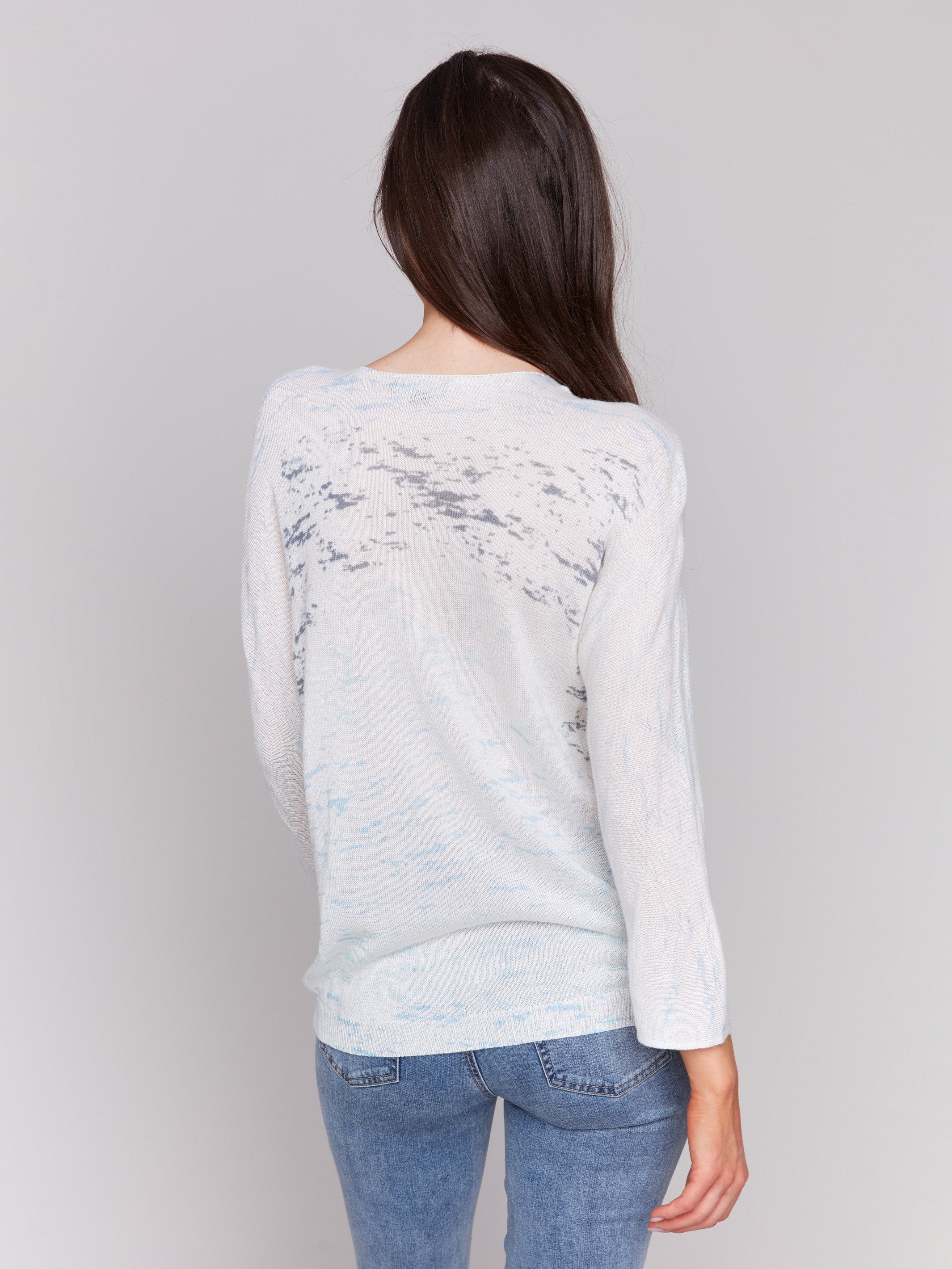 Printed Dolman Sleeve Sweater - Indigo