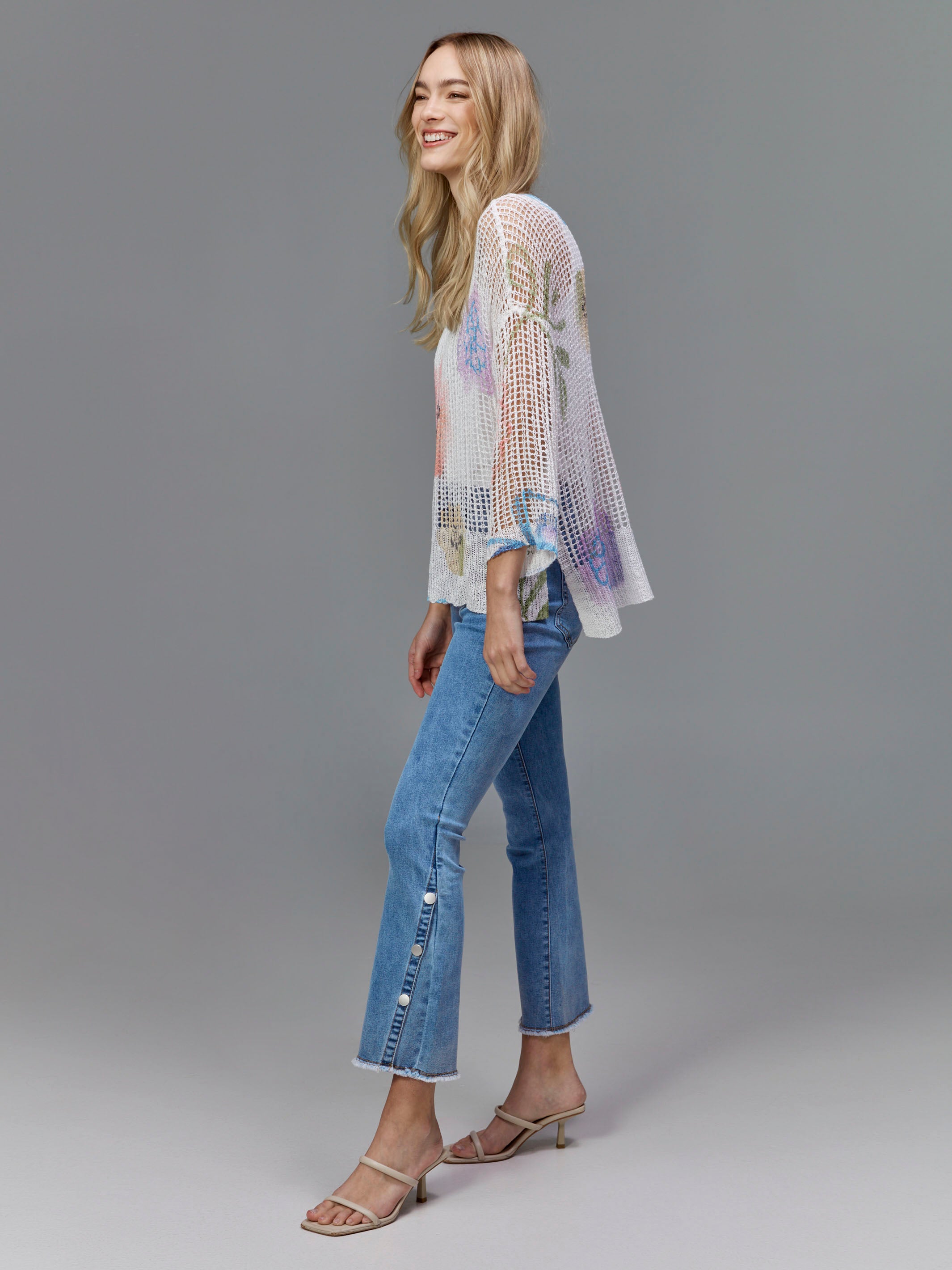 Printed Fishnet Crochet Sweater - Watercolor