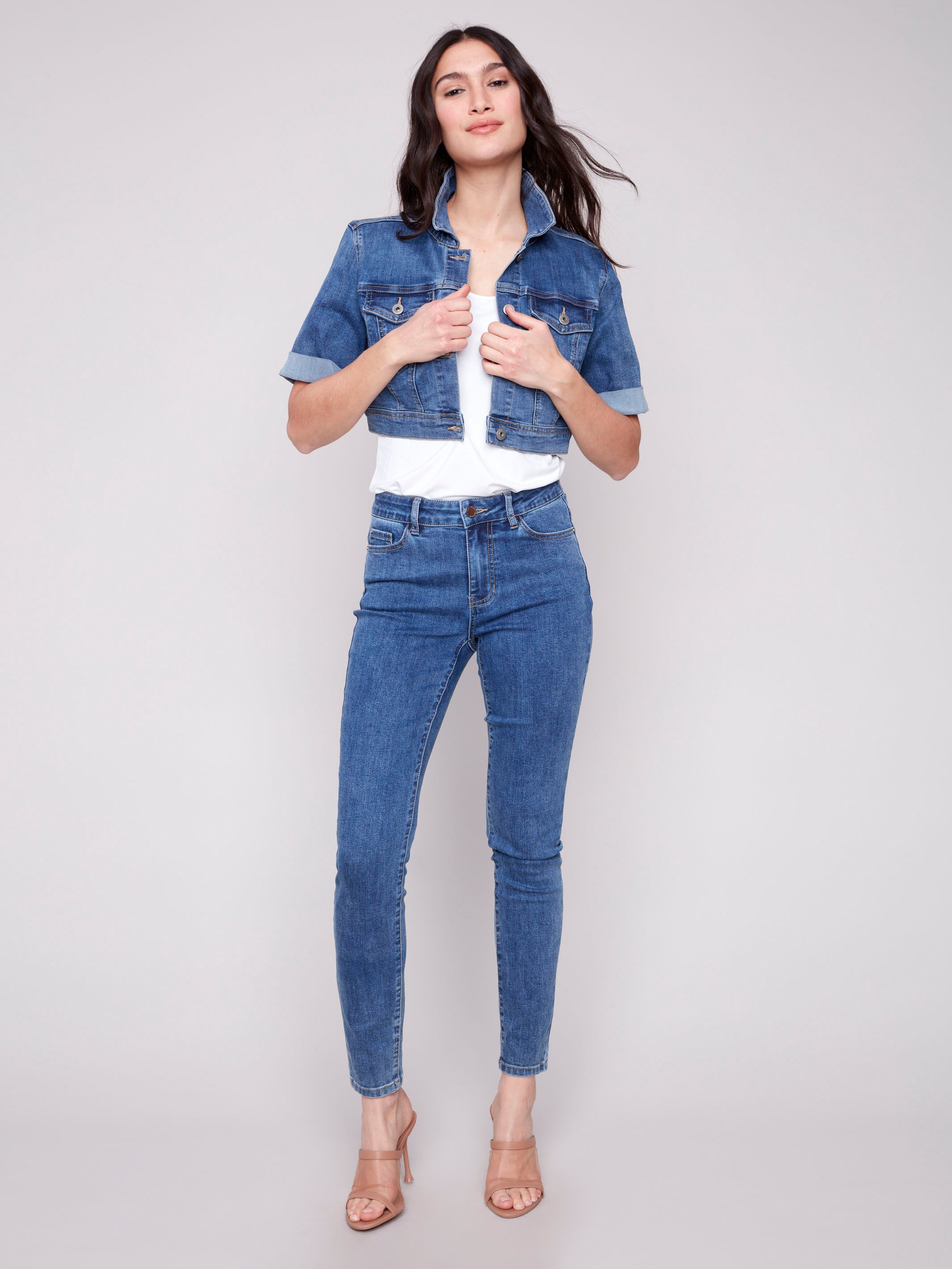 Cropped Denim Jacket - Medium Blue