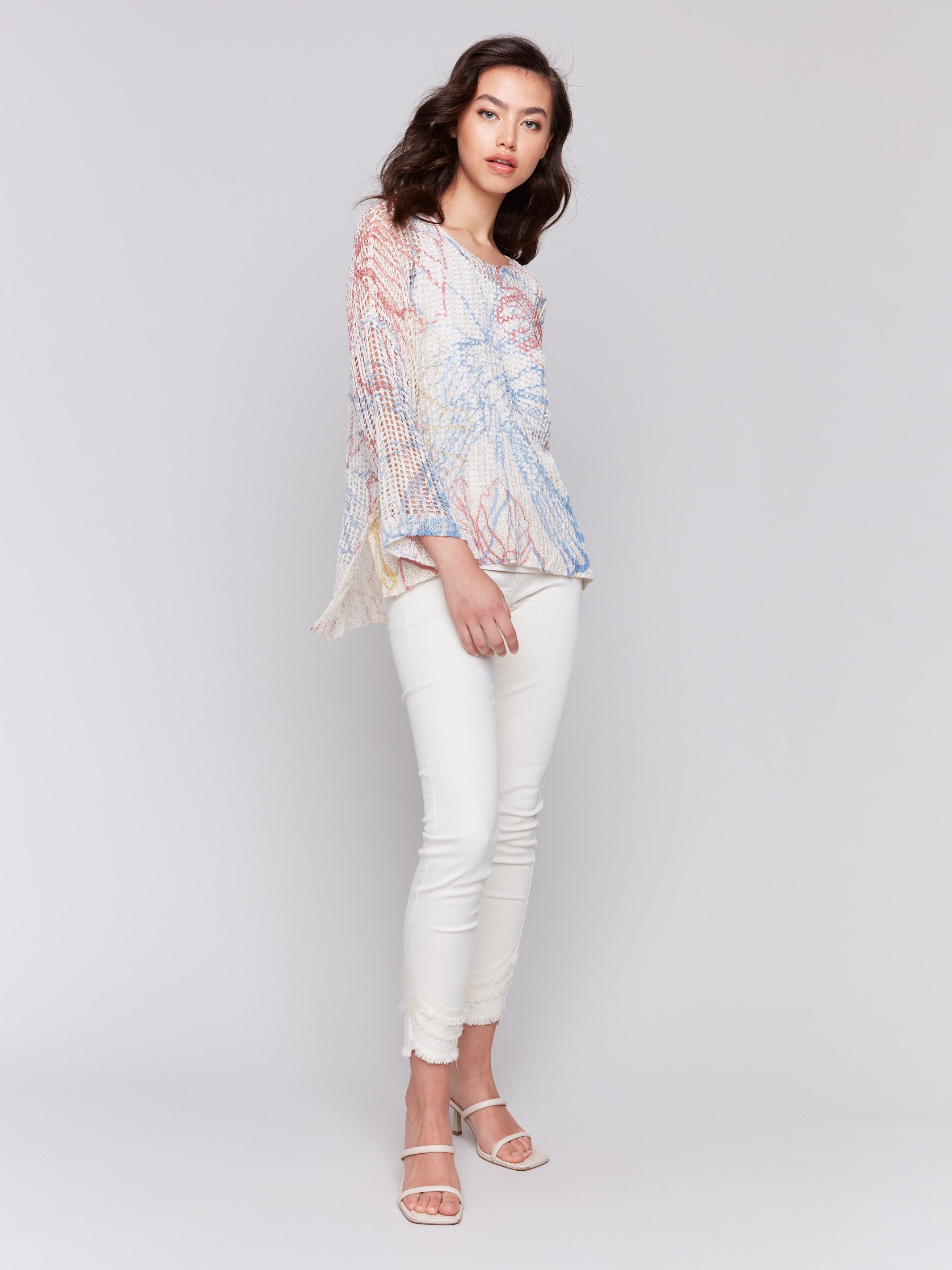 Printed Fishnet Crochet Sweater - Corolla