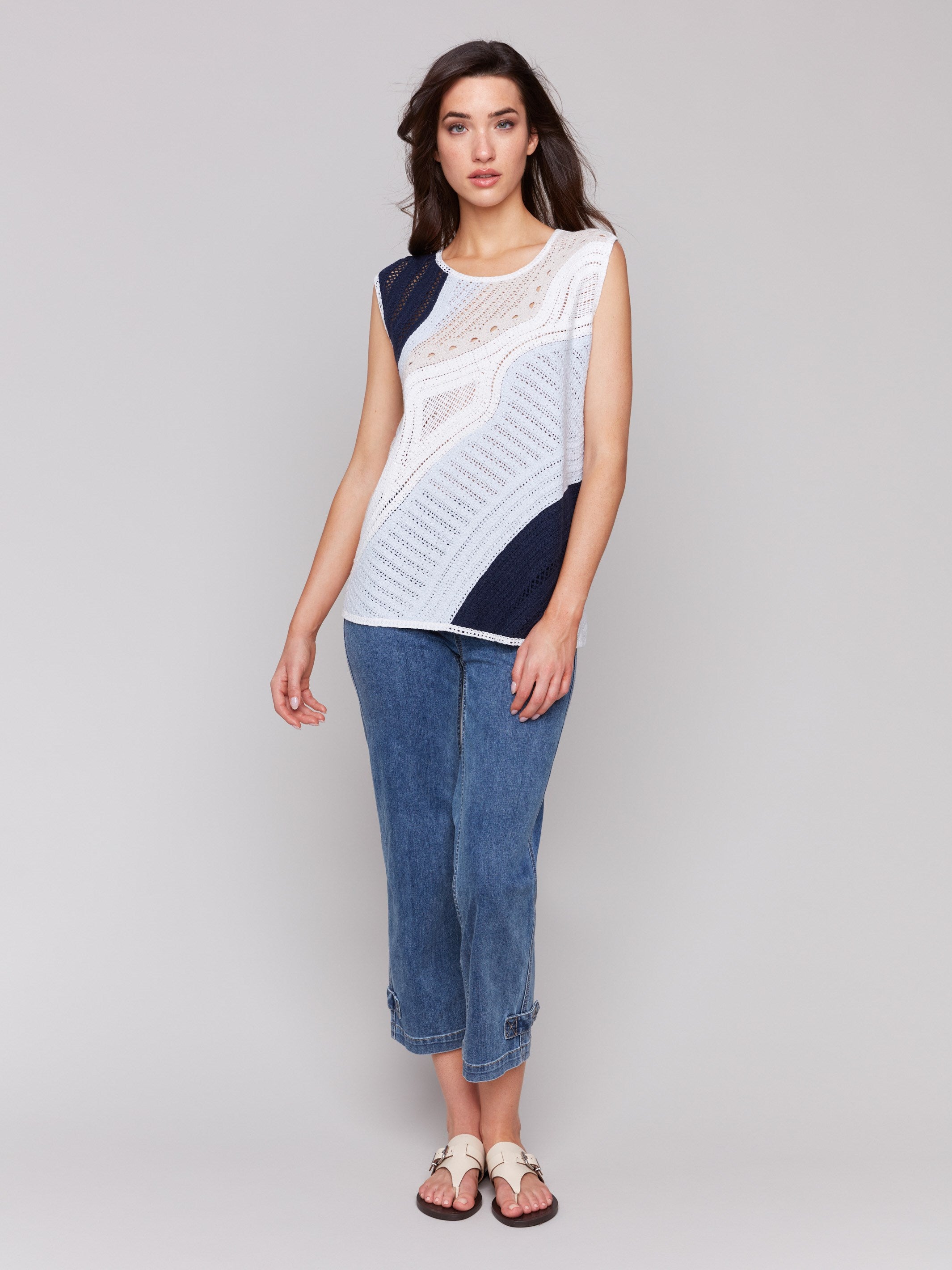 Sleeveless Colorblock Crochet Top - Denim