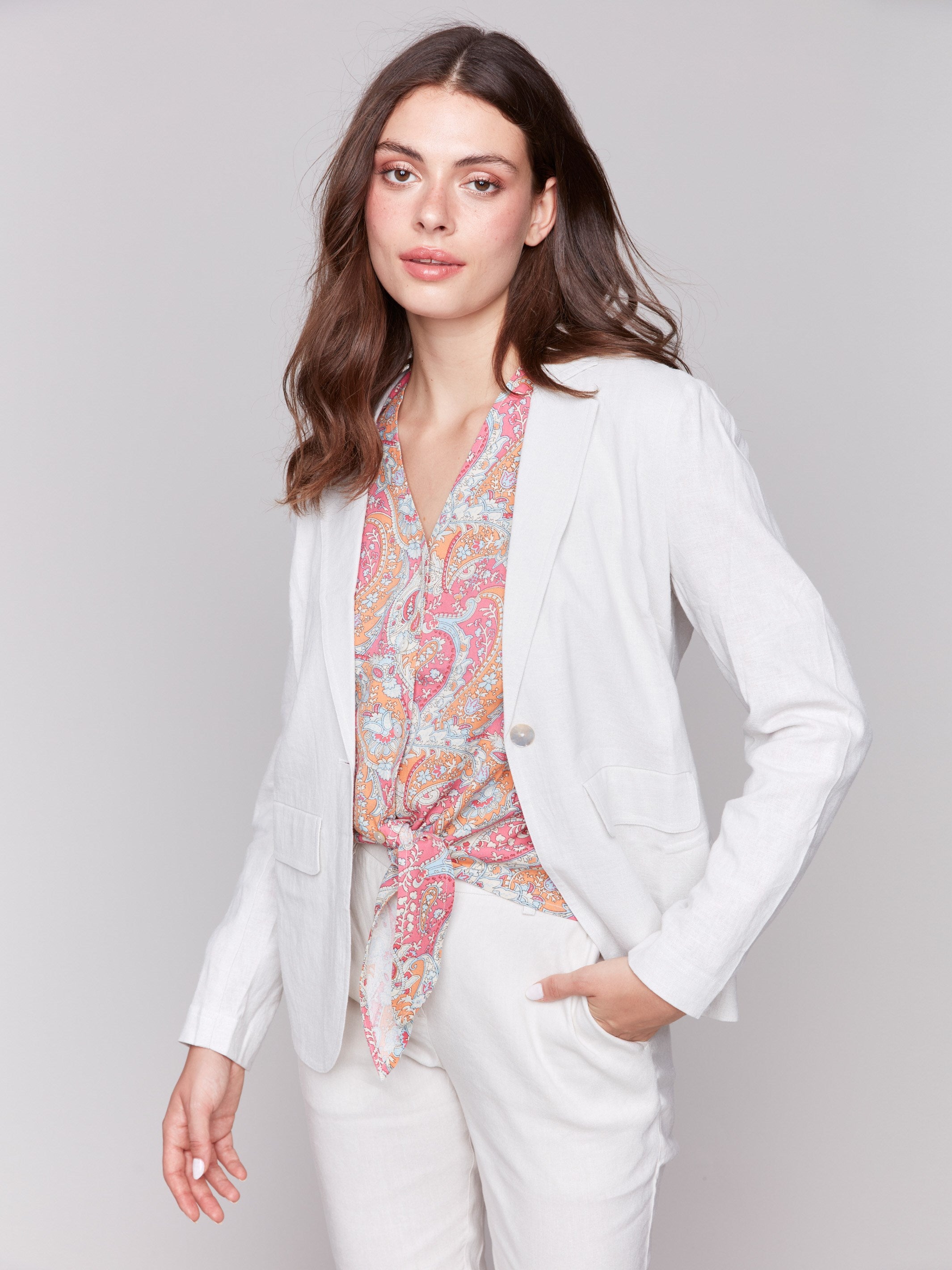 Linen Blend Blazer - Natural