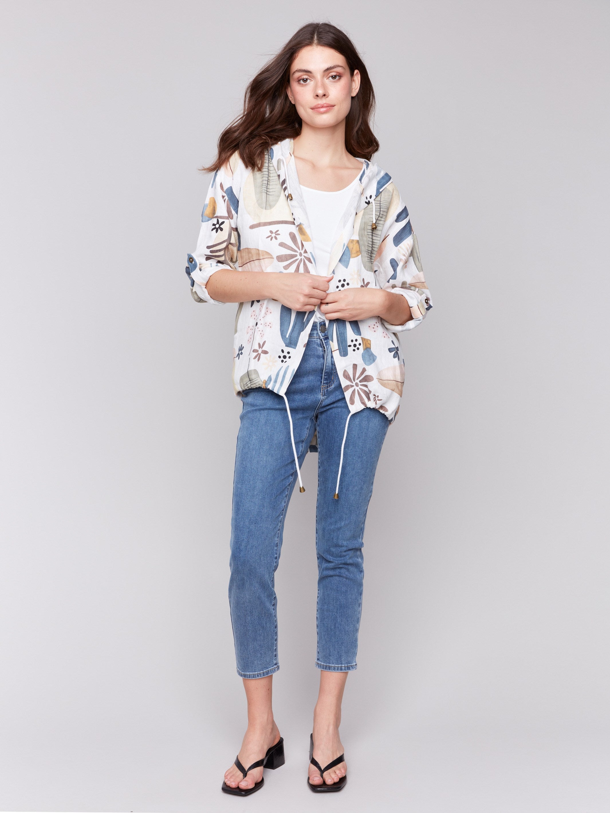 Printed Linen Blend Duster Jacket - Cactus