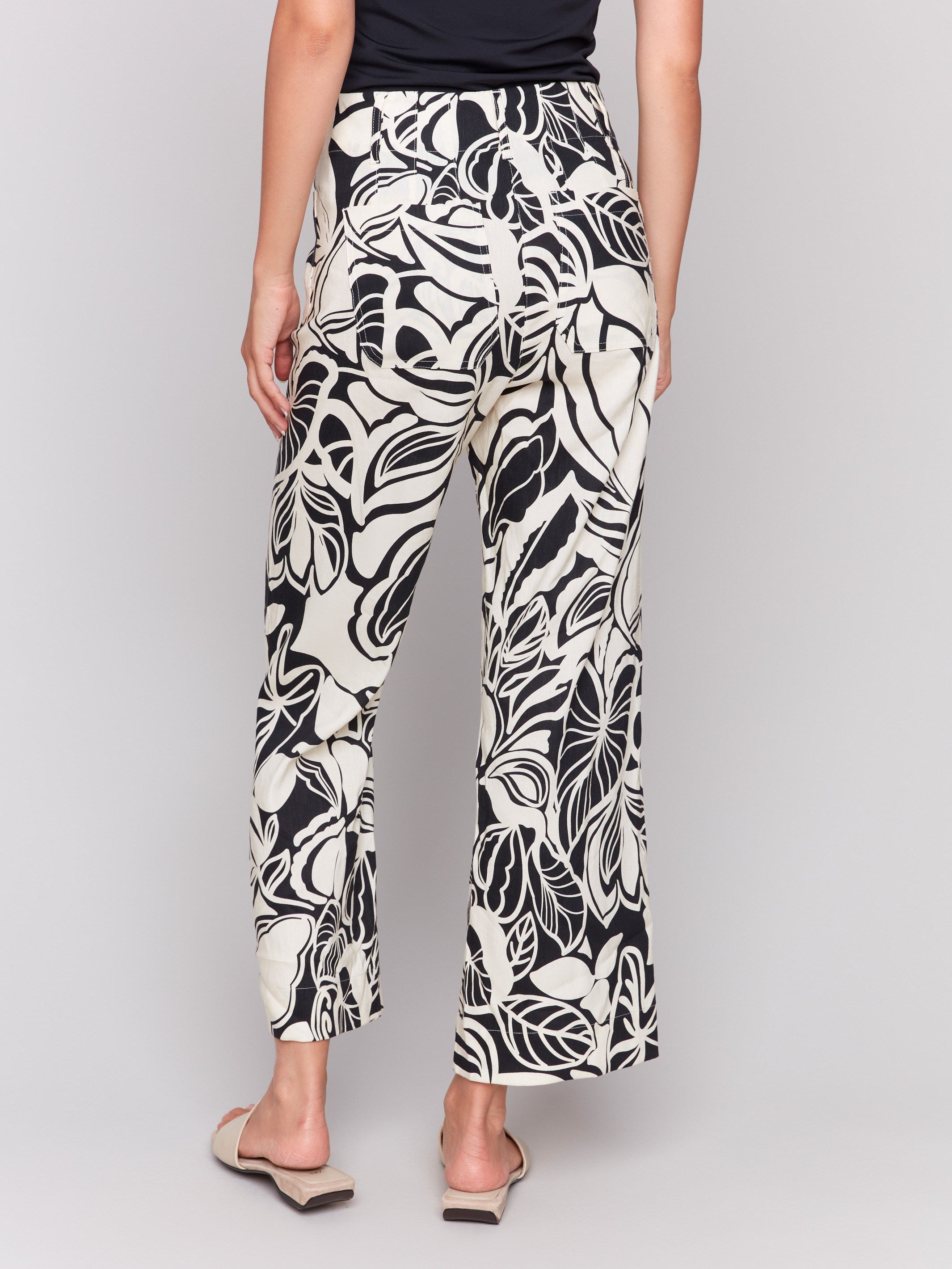 Printed Linen Blend Cropped Pants - Botanical