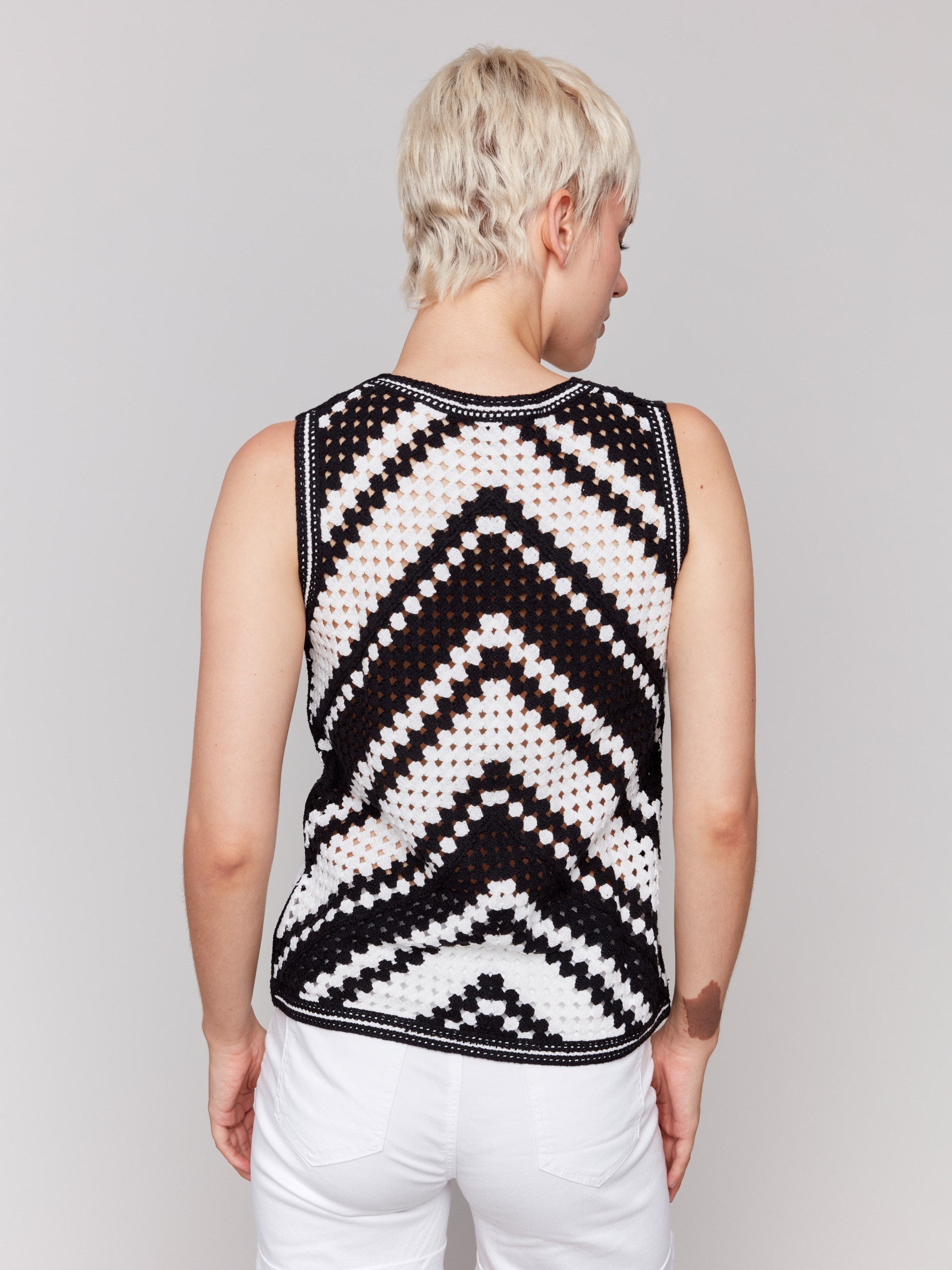 Sleeveless Crochet Crew Neck Top - Pepper