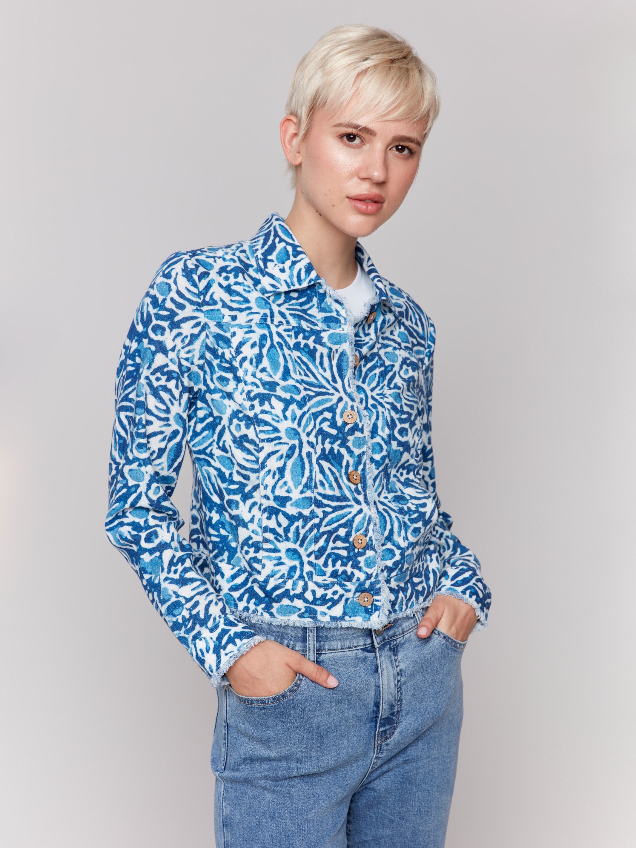 Printed Linen Blend Jacket - Reef