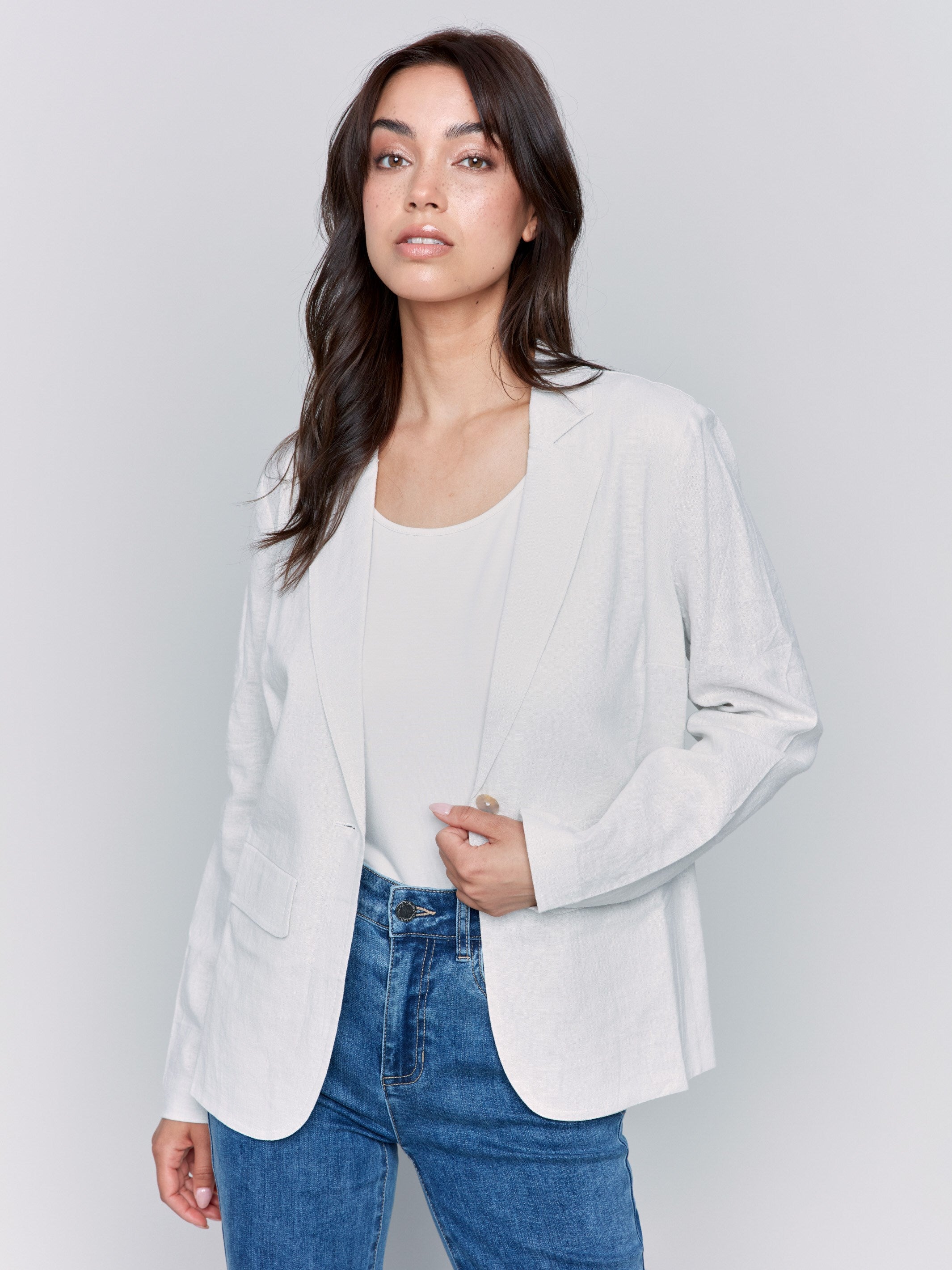 Linen Blend Blazer - Natural