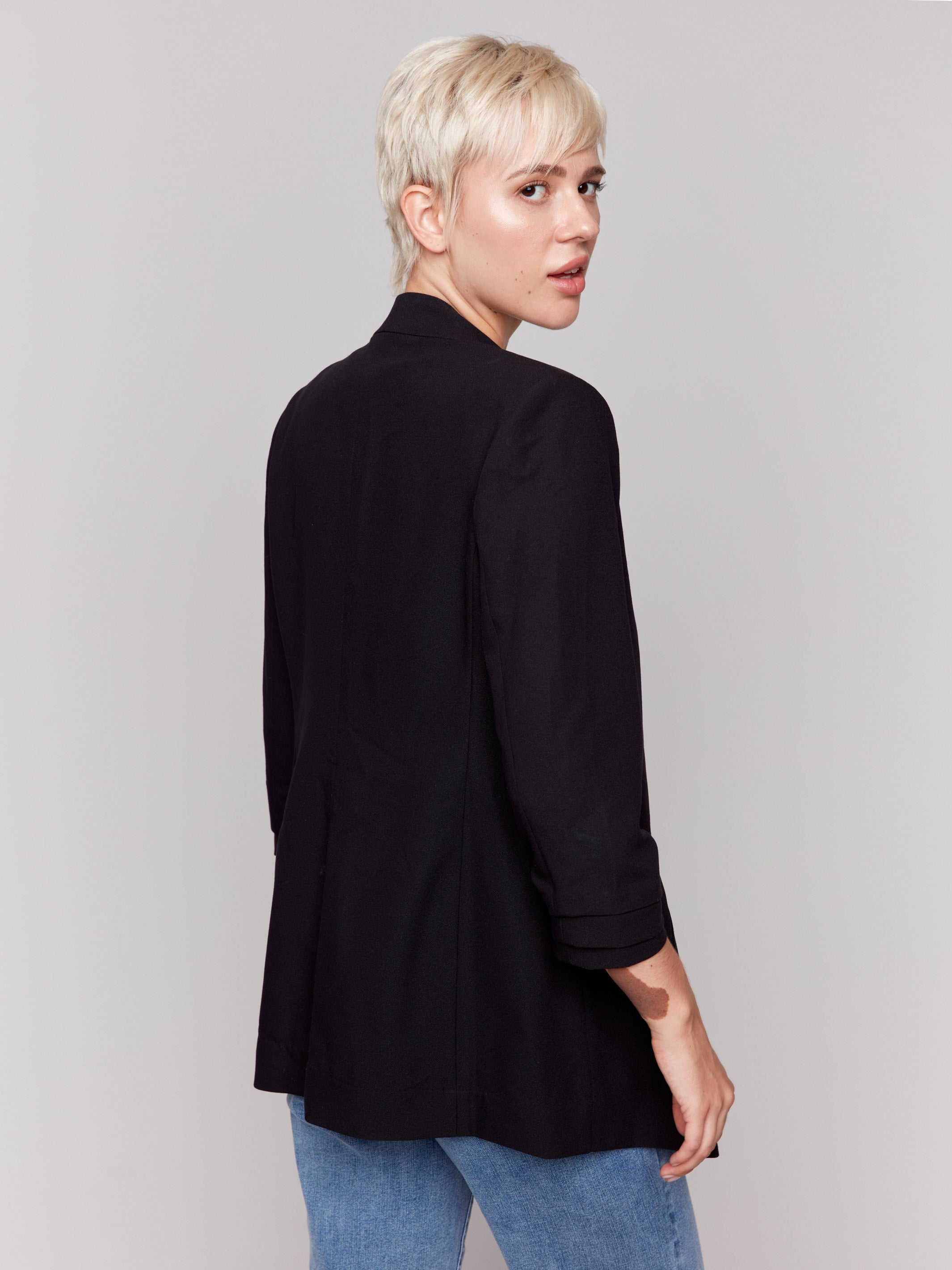 Crepe Open Front Blazer - Black
